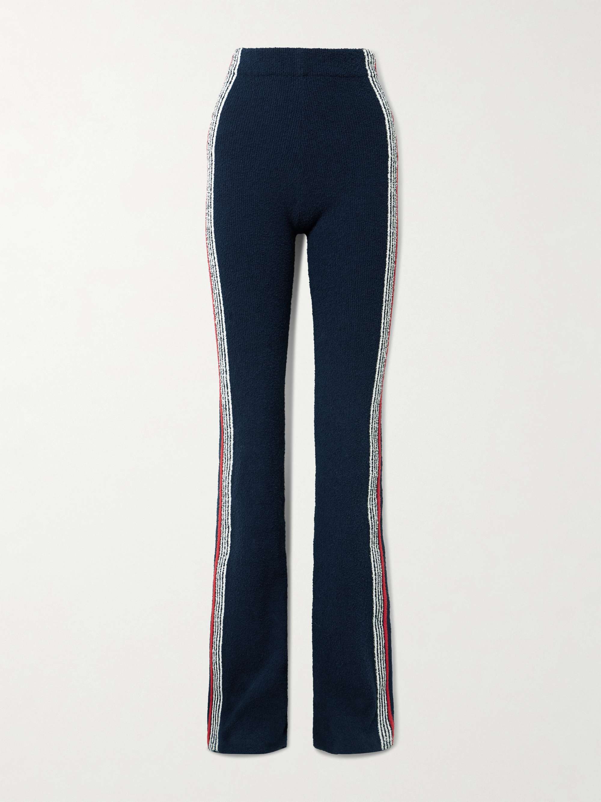 Embroidered striped cotton-blend bouclé straight-leg pants view