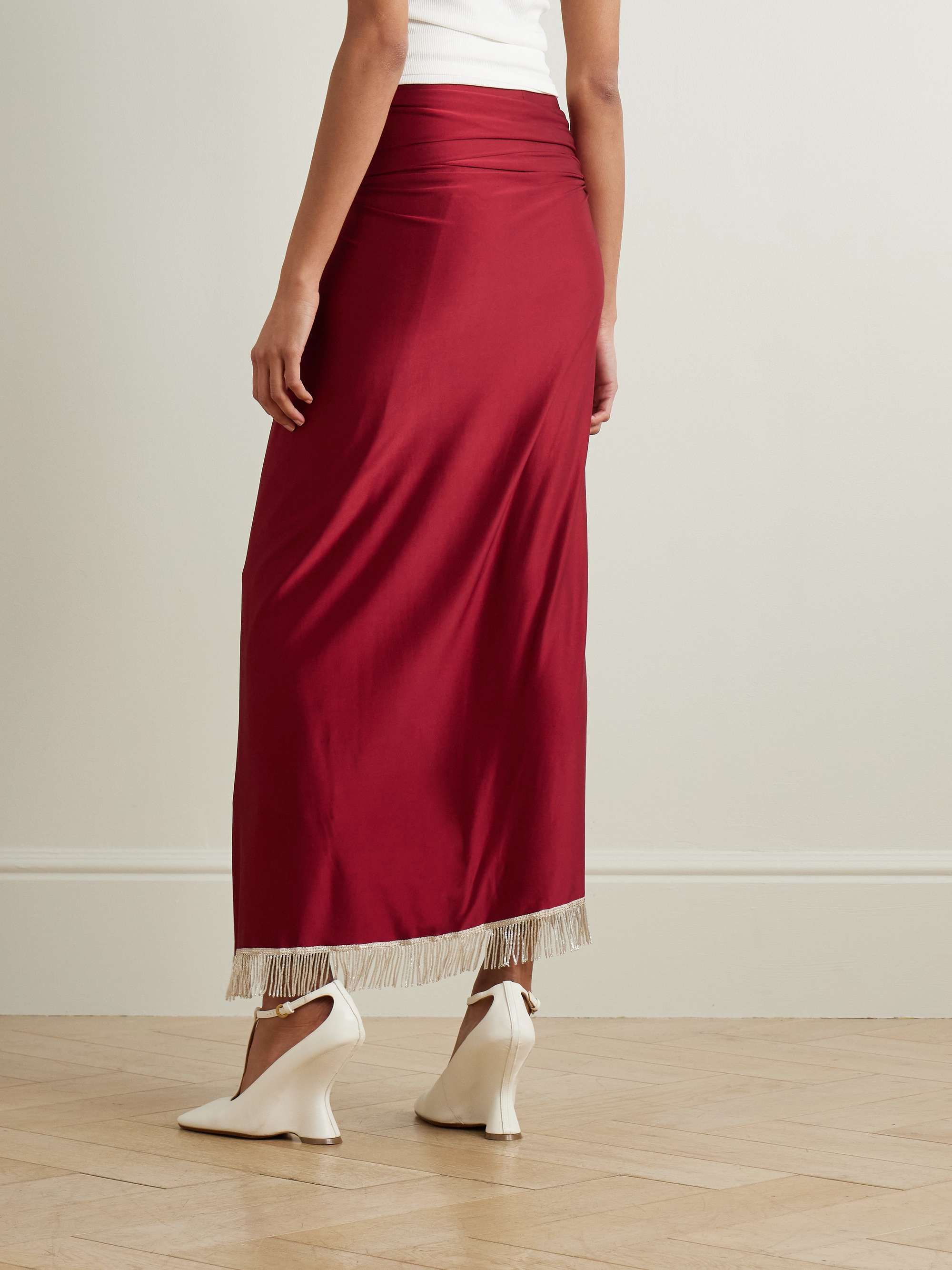 Fringed embellished satin-jersey midi skirt view