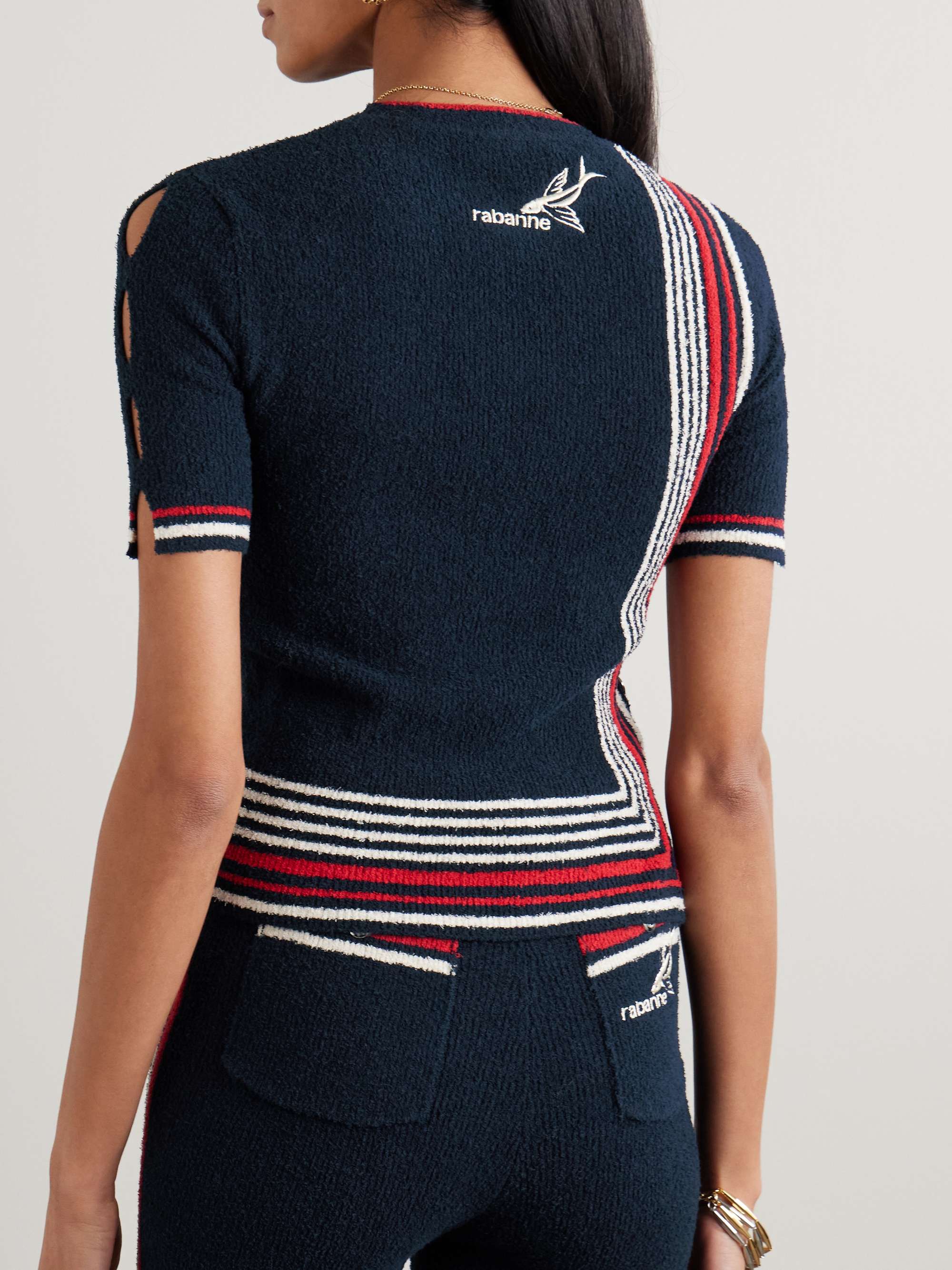 Button-embellished striped cotton-blend chenille sweater view