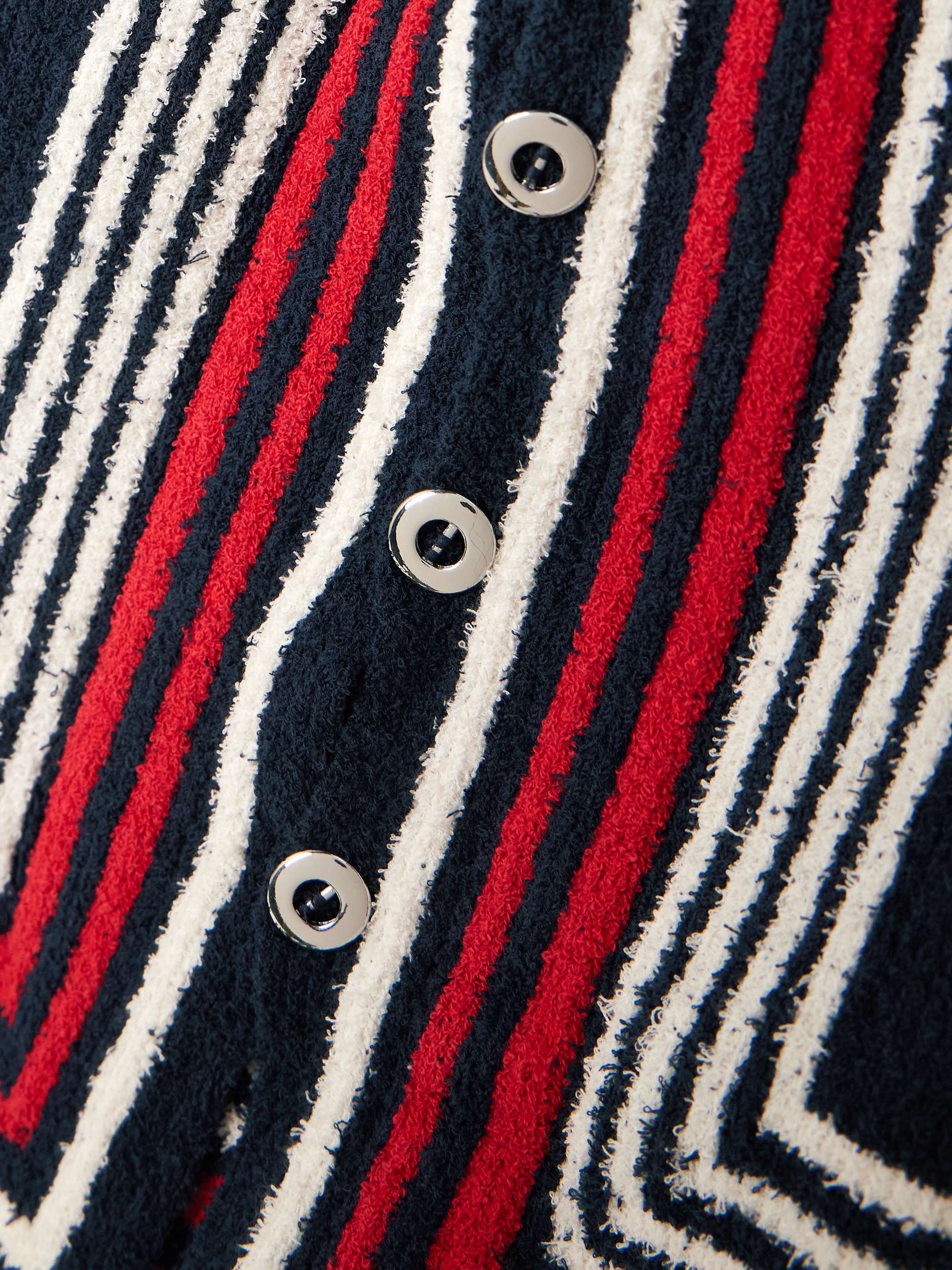 Button-embellished striped cotton-blend chenille sweater view
