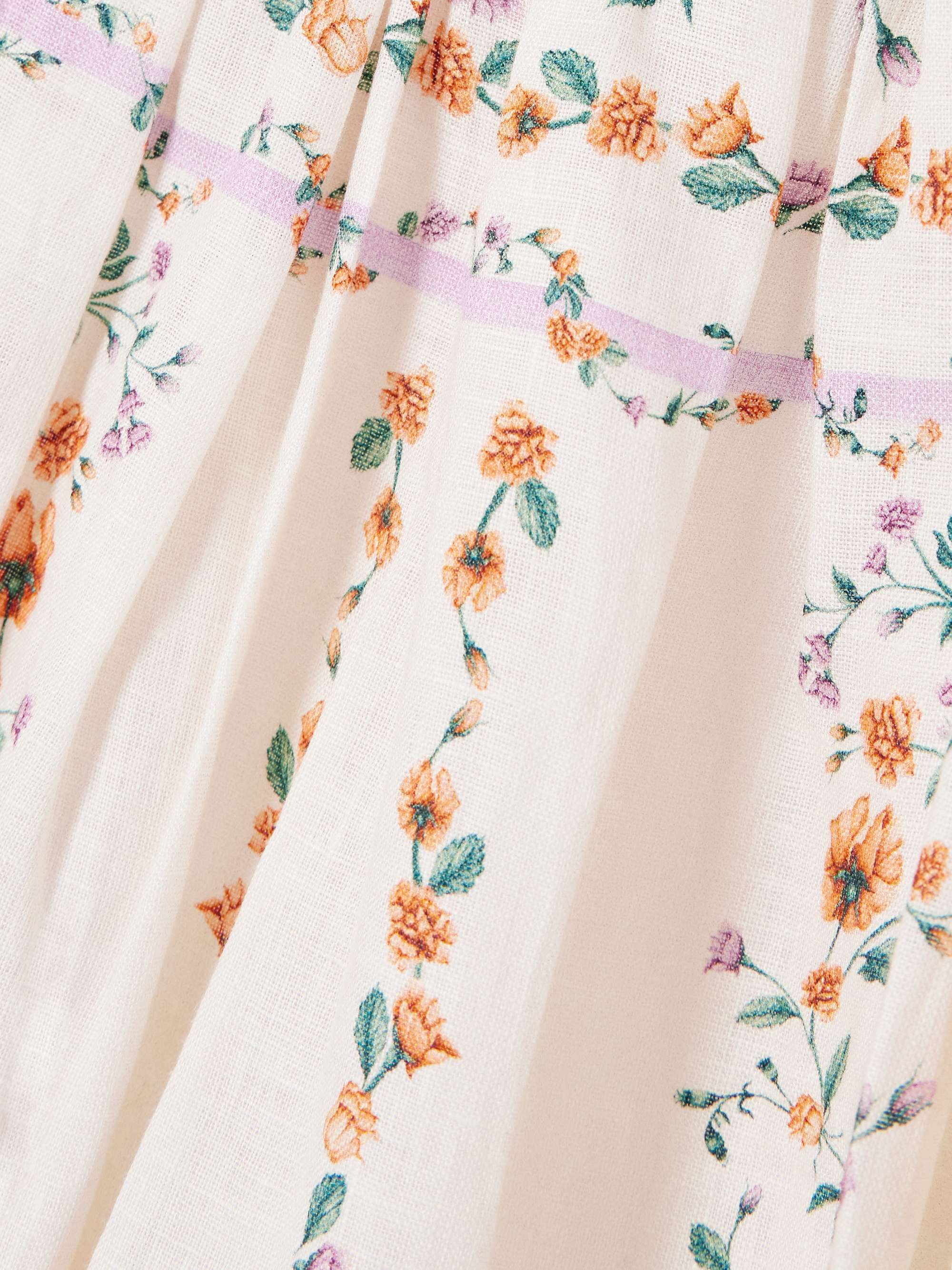 Barbara pleated bead-embellished floral-print linen midi dress view