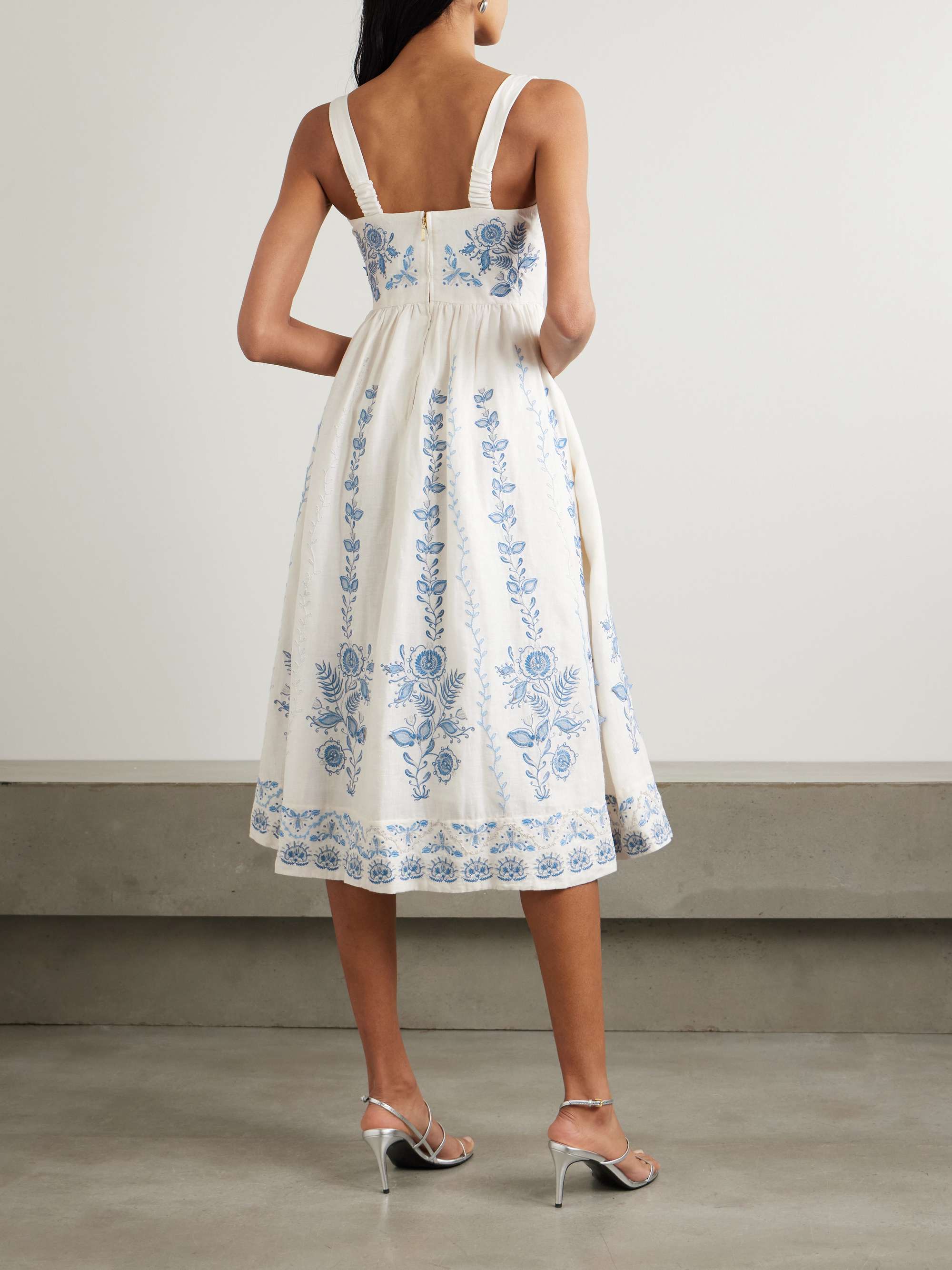Miramar Floritura gathered embroidered linen midi dress view