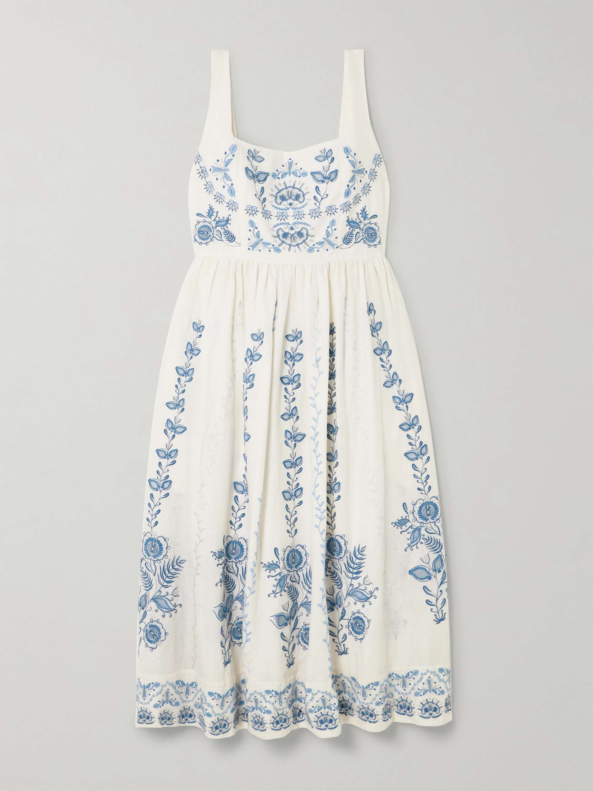 Miramar Floritura gathered embroidered linen midi dress view