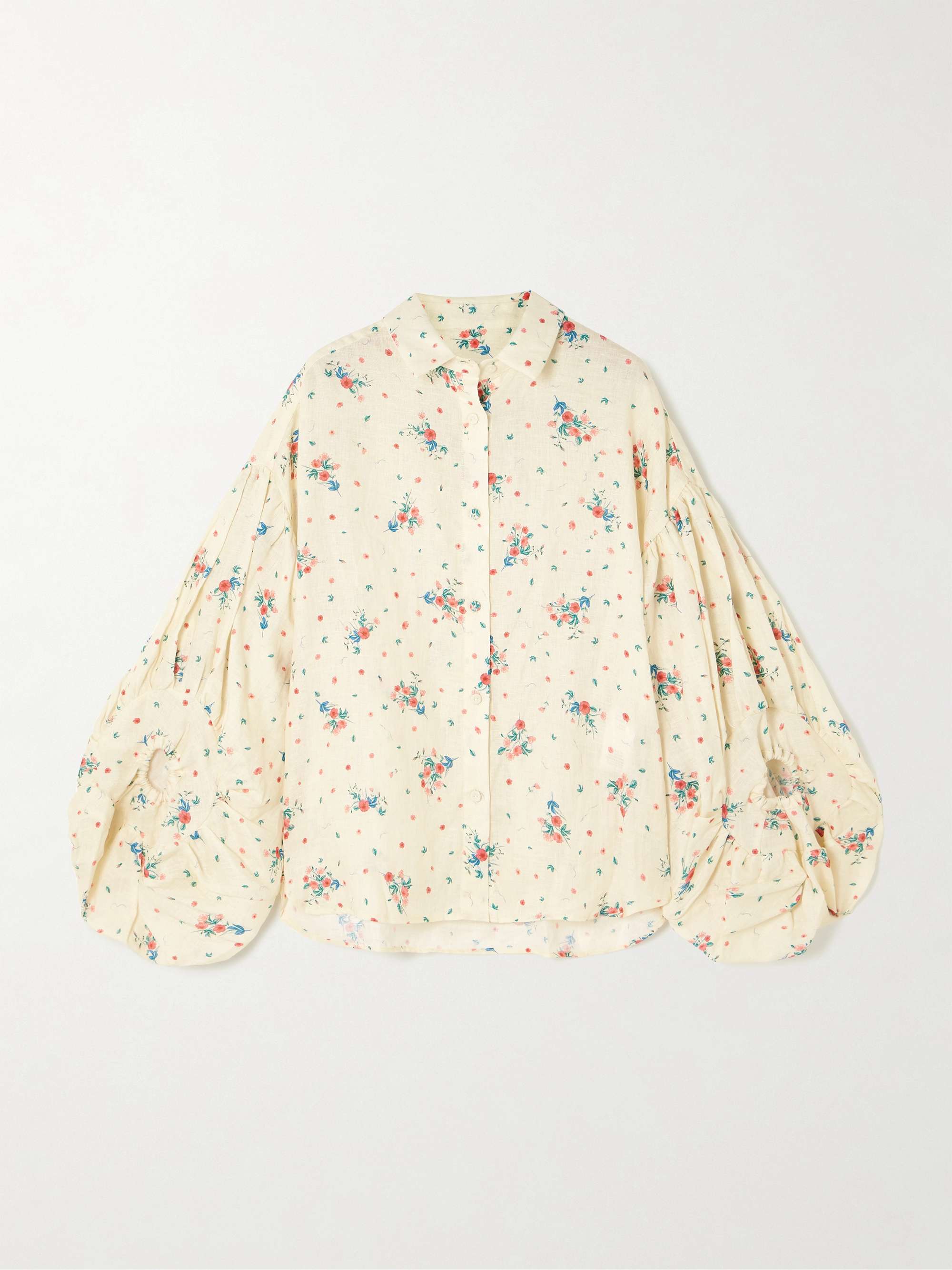 Agar Mosqueta gathered floral-print linen shirt view