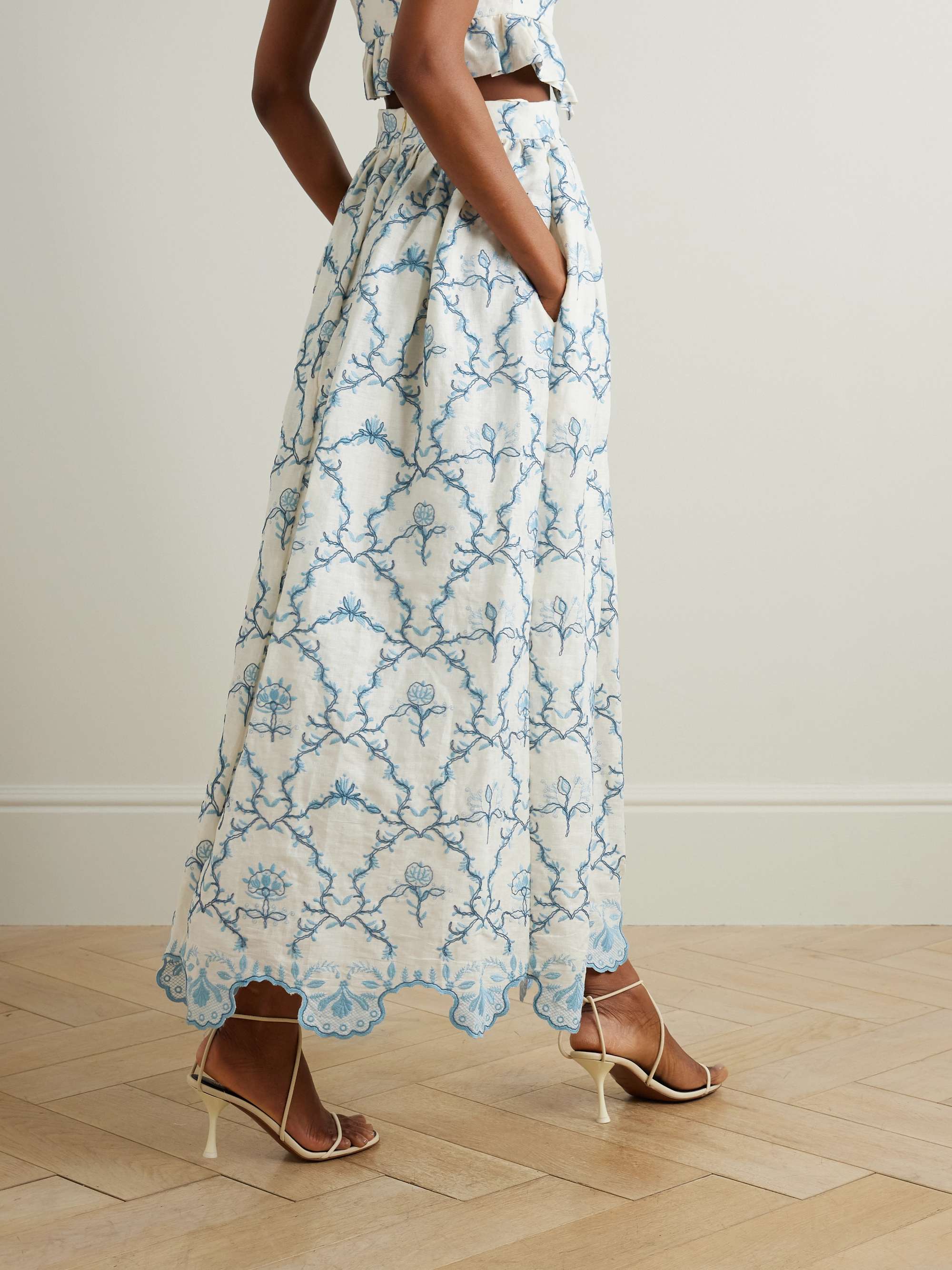 Tangelo gathered embroidered linen maxi skirt view