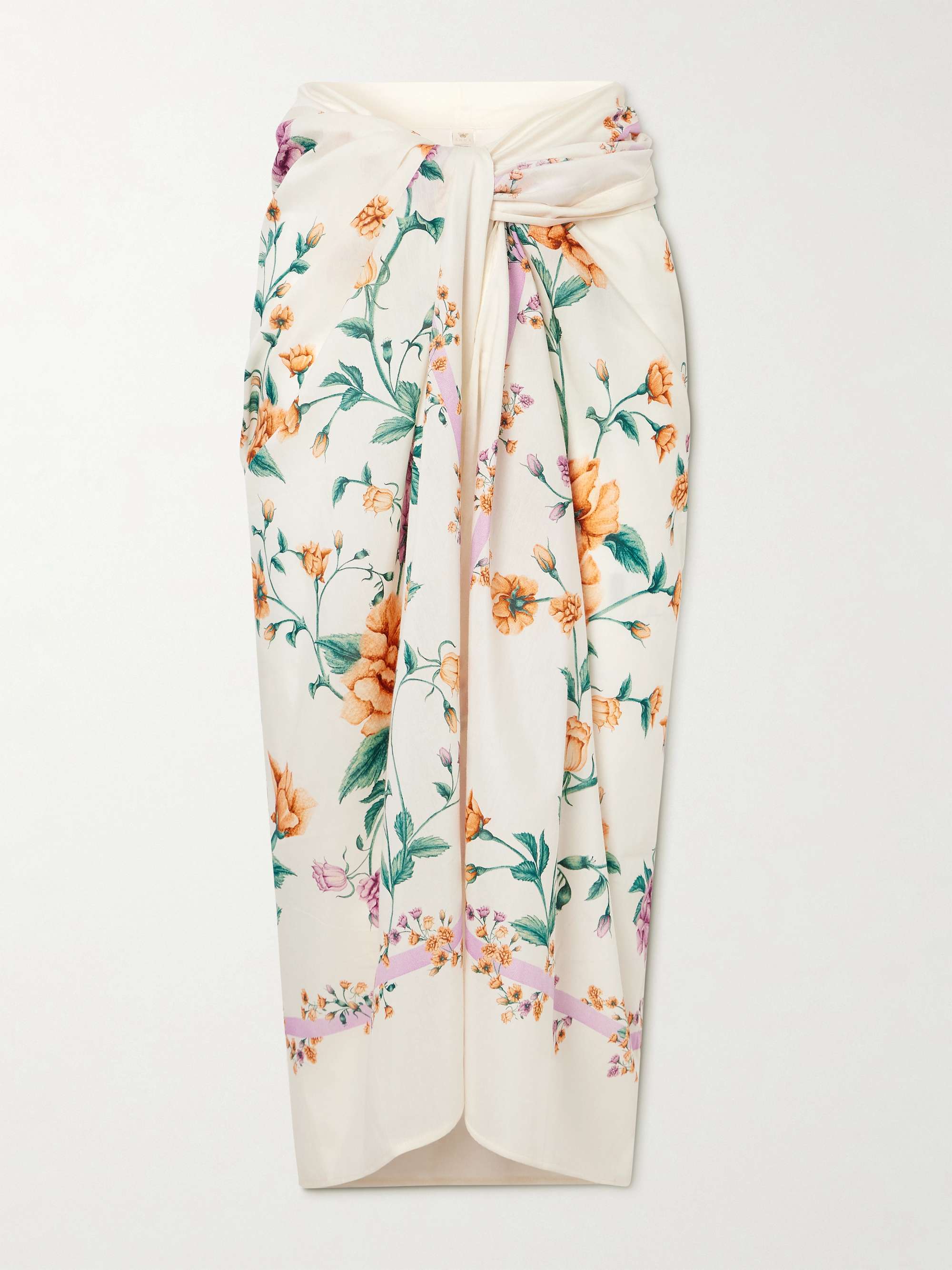 Lavanda Chinesis floral-print cotton and silk-blend voile pareo view