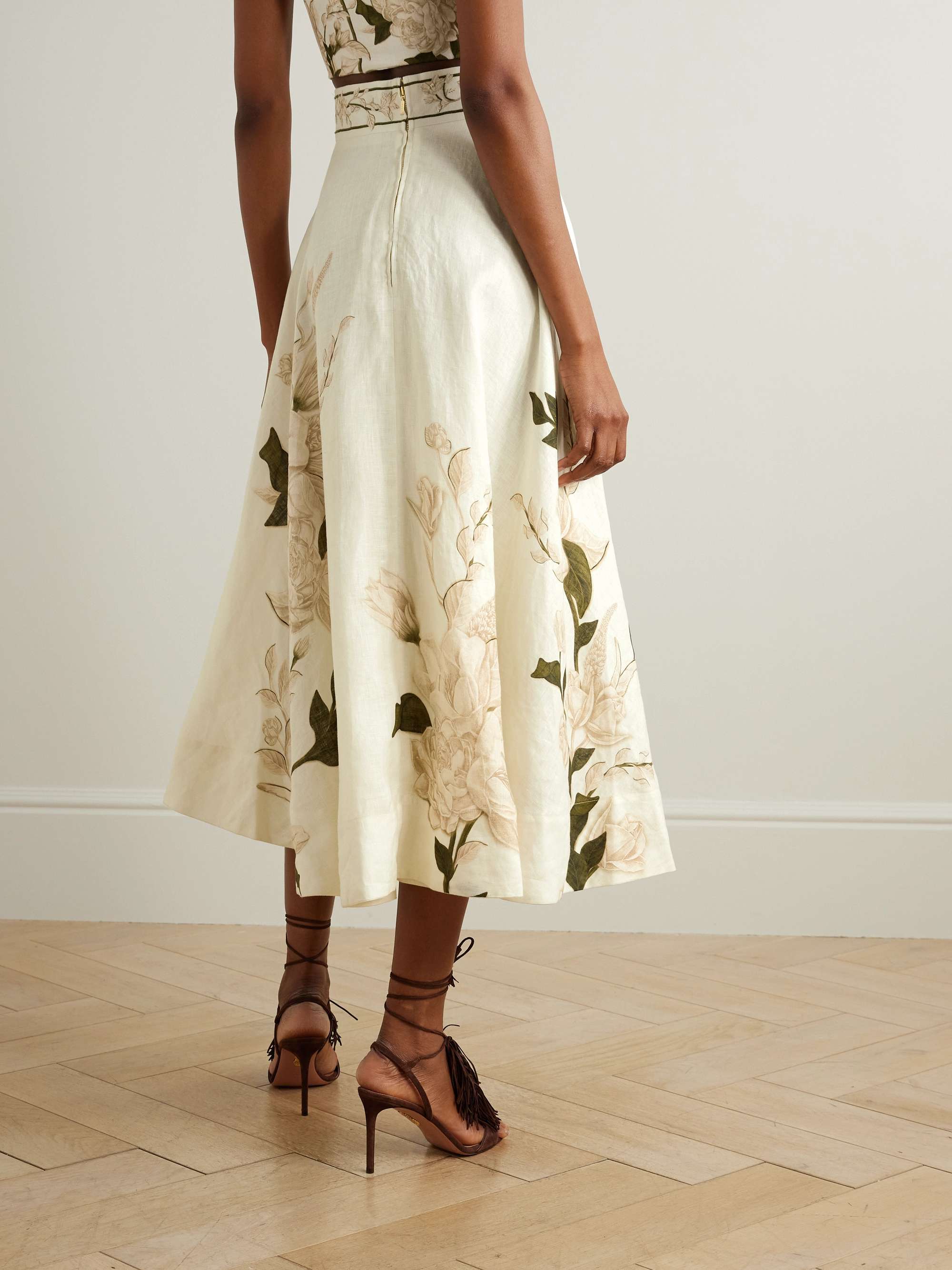 Bergamota Gardenia floral-print linen midi skirt view