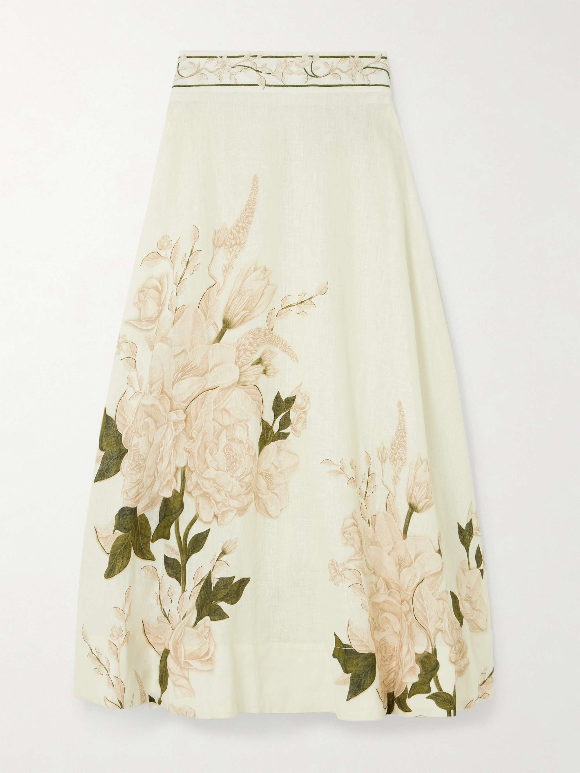 Bergamota Gardenia floral-print linen midi skirt view