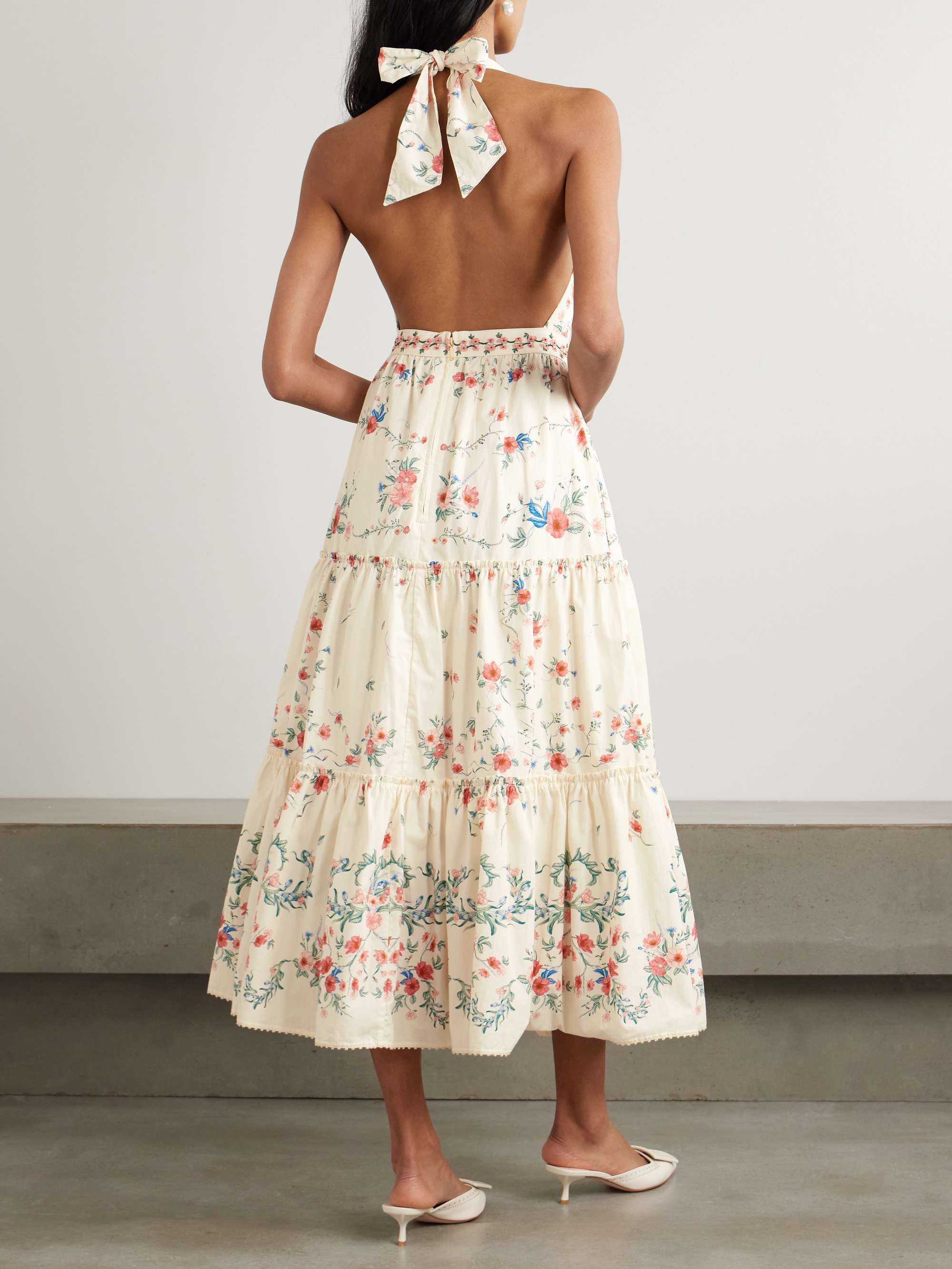 Consuelo Mosqueta embroidered tiered floral-print cotton-poplin midi dress view