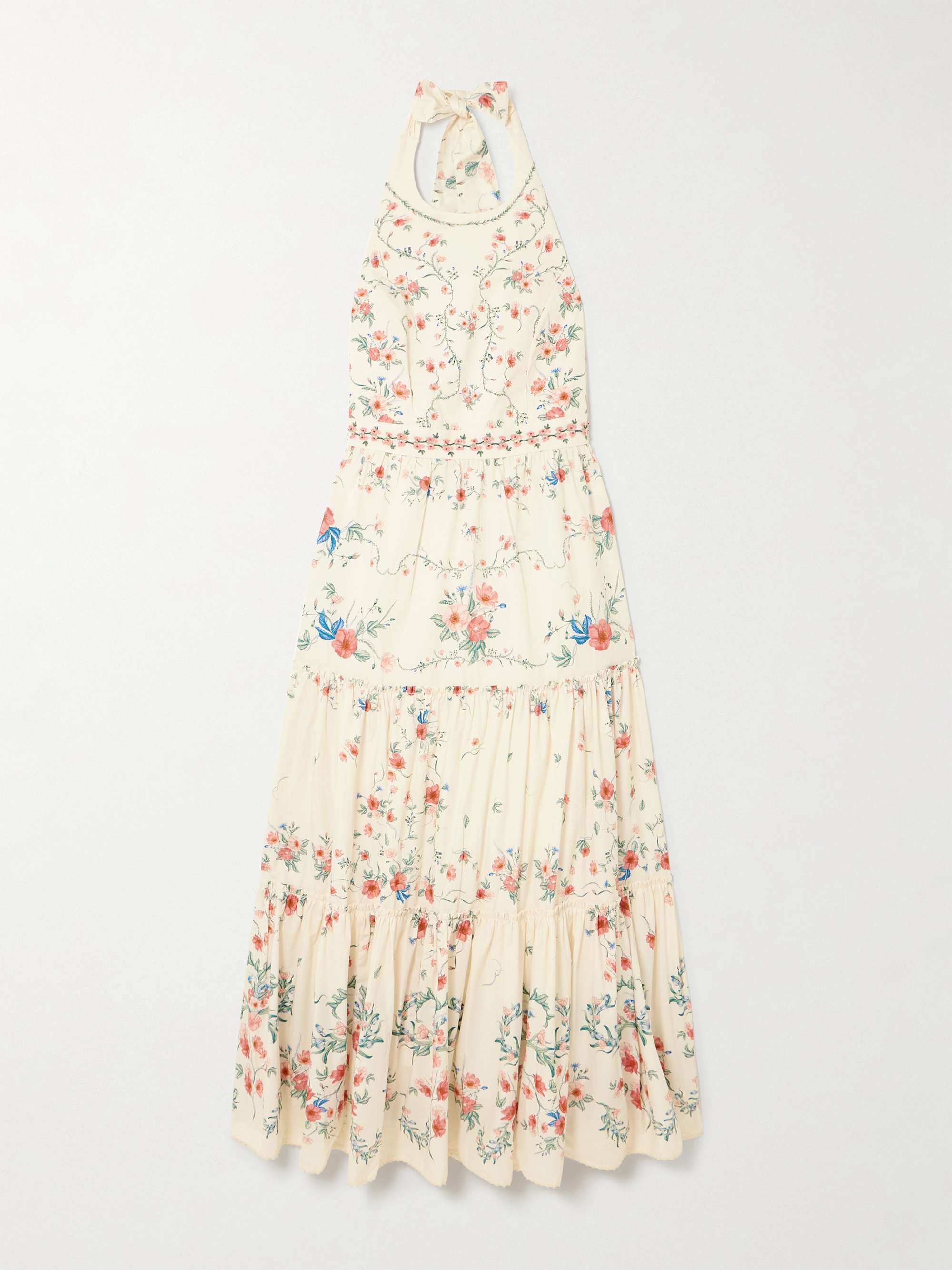 Consuelo Mosqueta embroidered tiered floral-print cotton-poplin midi dress view