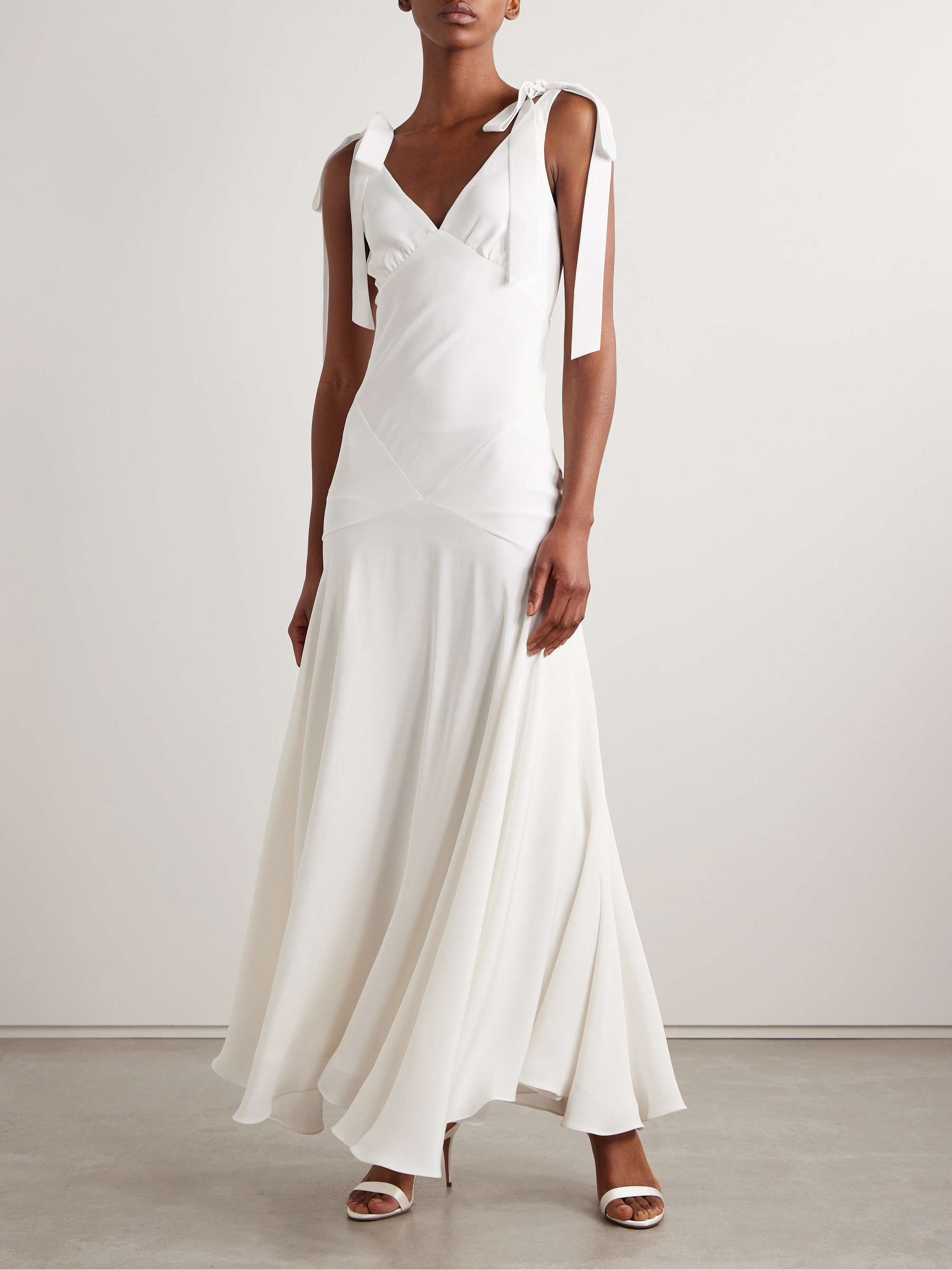 Embellished velvet-trimmed silk-crepe maxi dress view