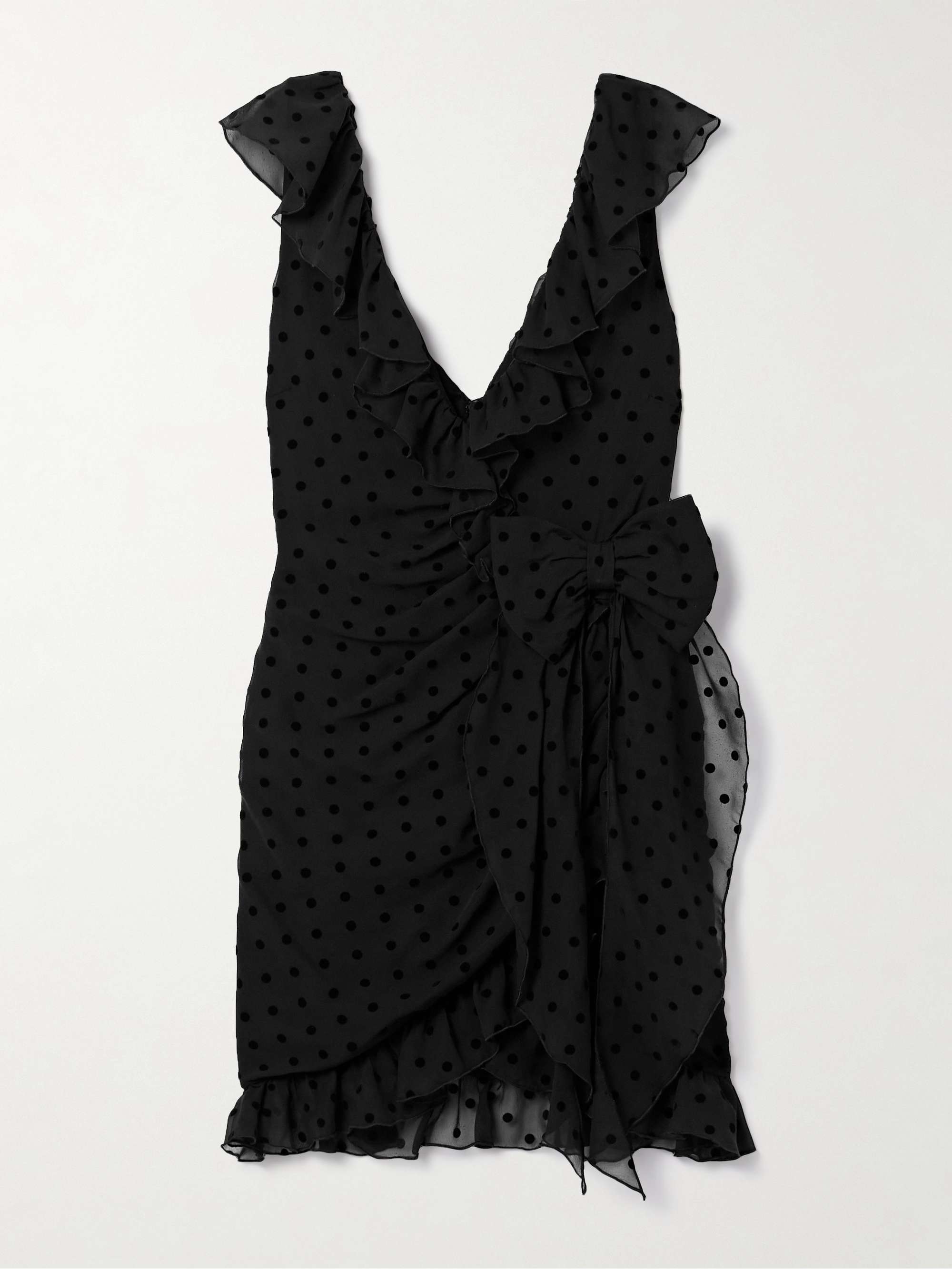 Bow-embellished ruffled flocked silk-chiffon mini dress view