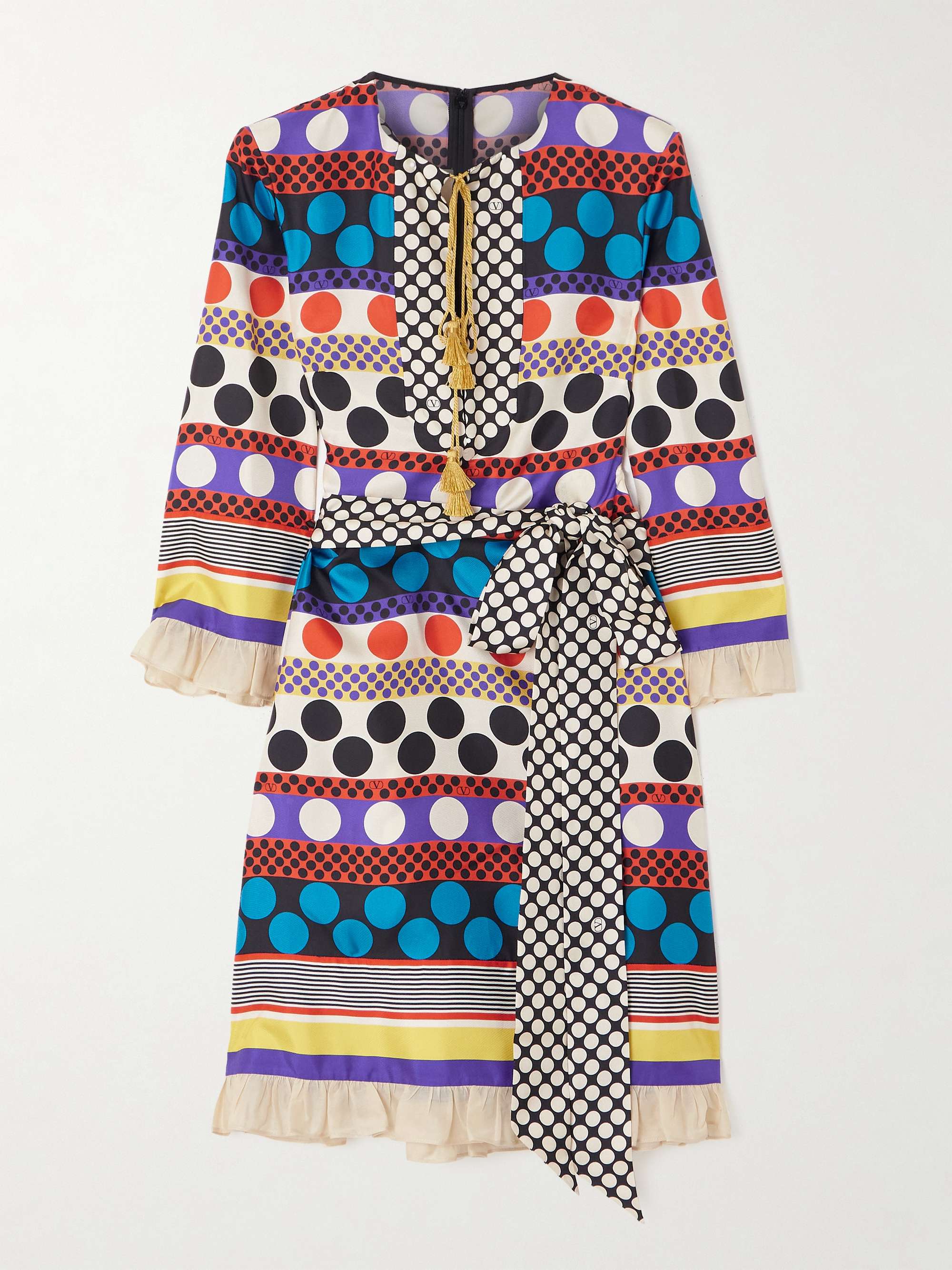 Belted printed silk-twill mini dress view