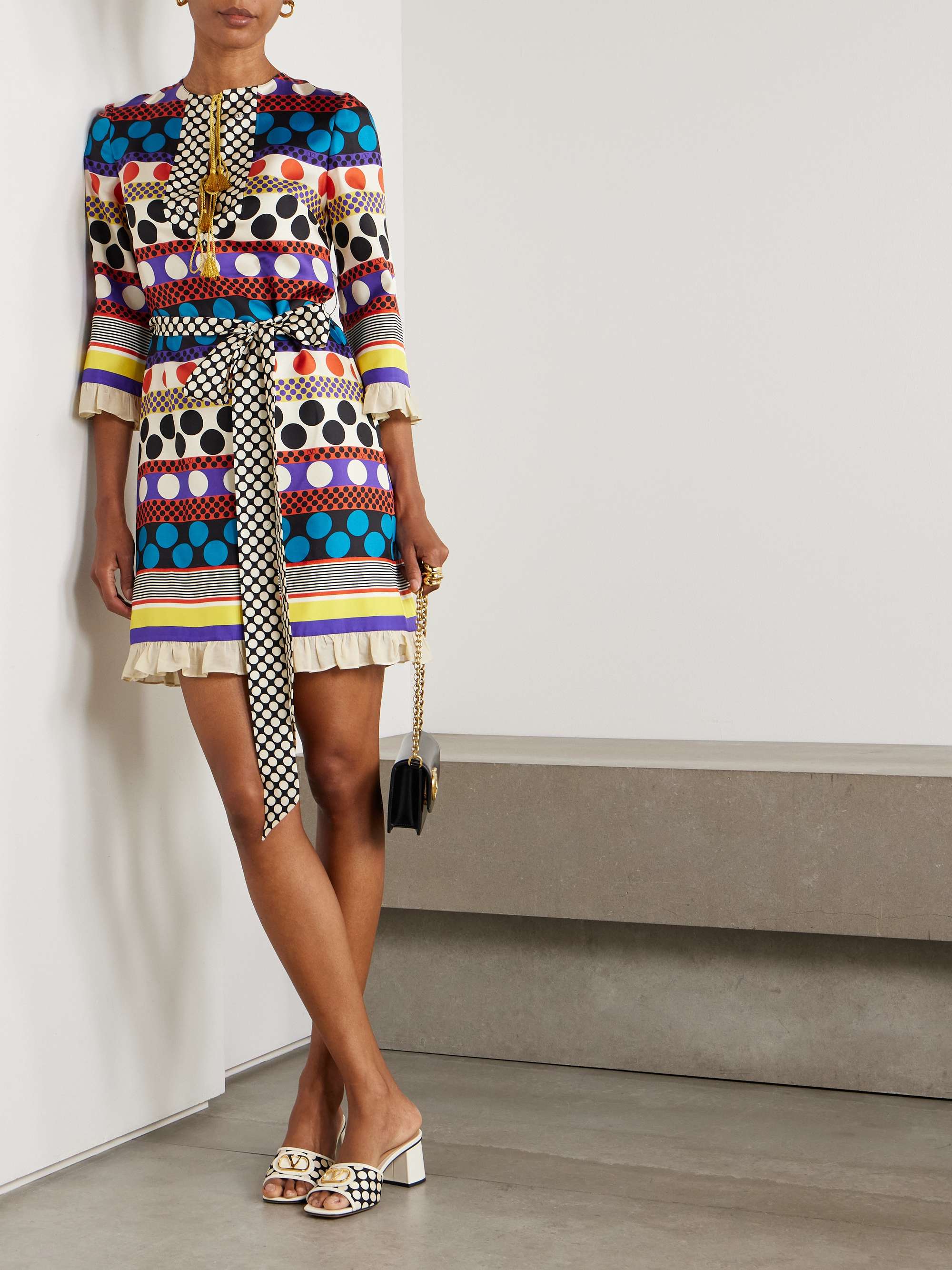 Belted printed silk-twill mini dress view