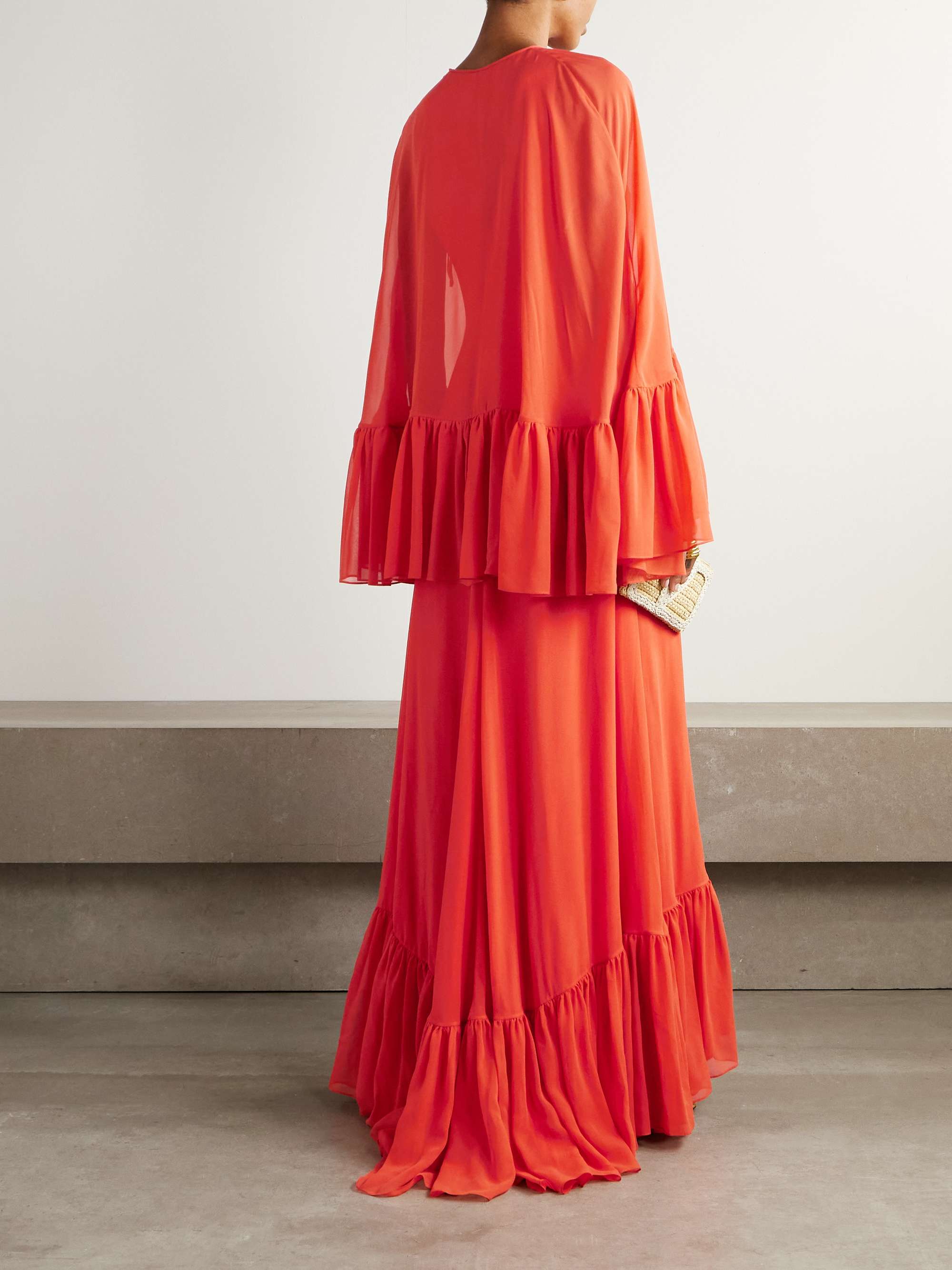 Cape-effect ruffled silk-georgette gown view