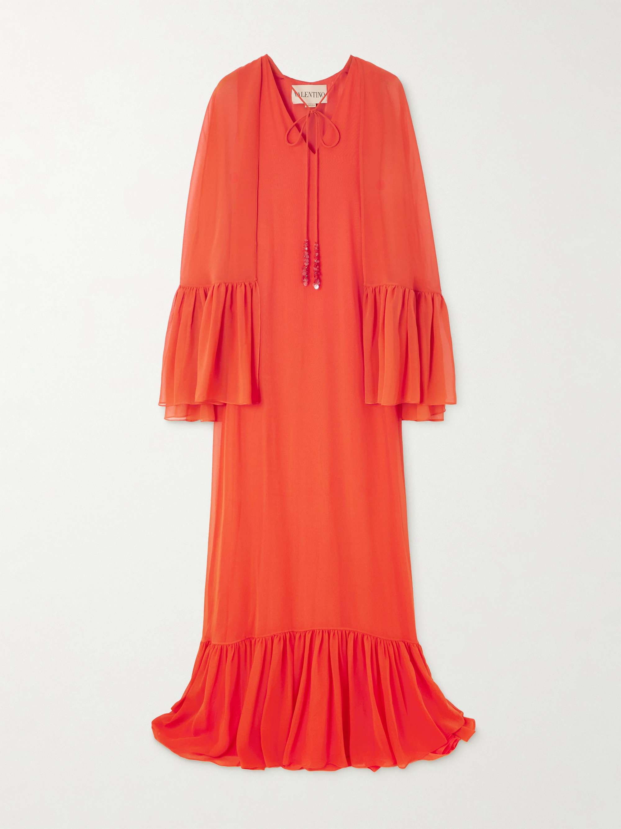 Cape-effect ruffled silk-georgette gown view