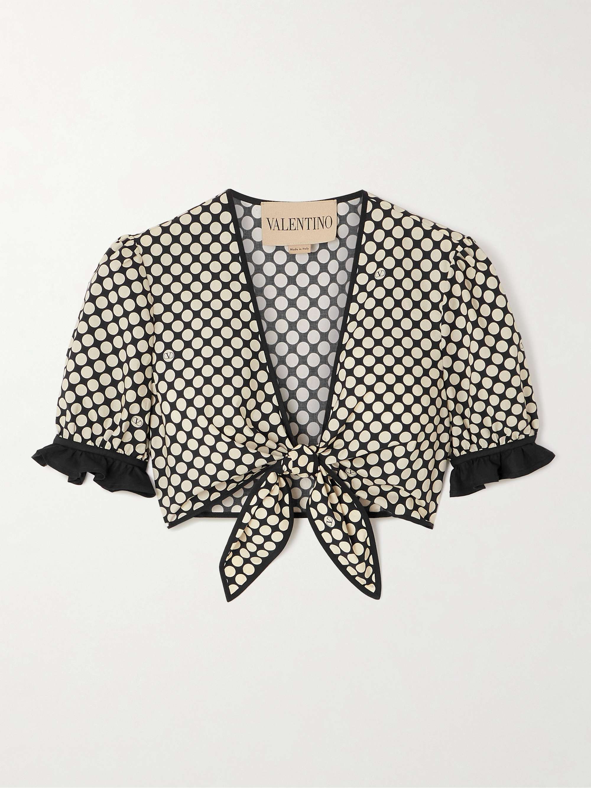 Cropped ruffled polka-dot cotton-poplin top view