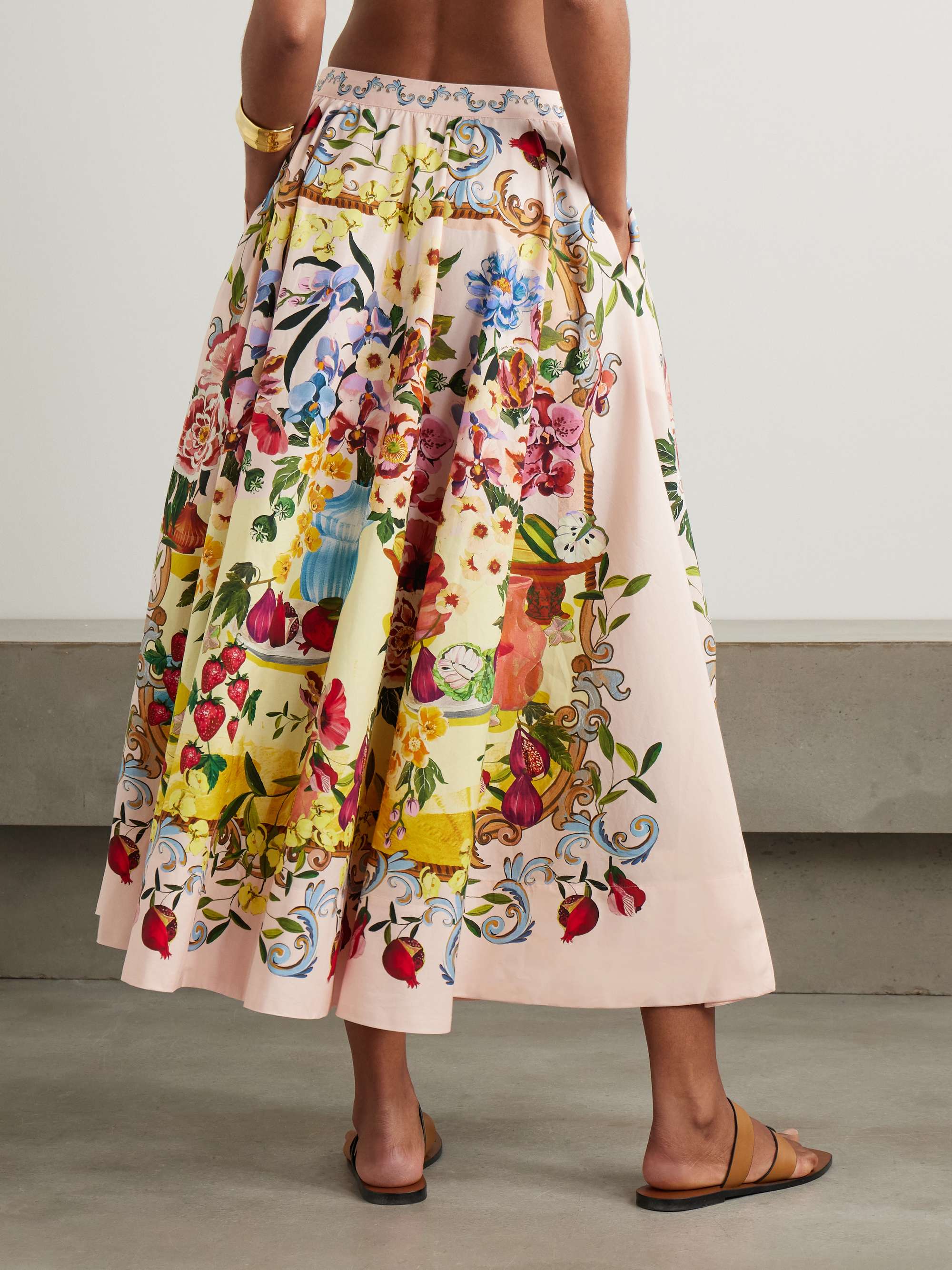 Garden Terrace pleated printed cotton-poplin midi skirt view