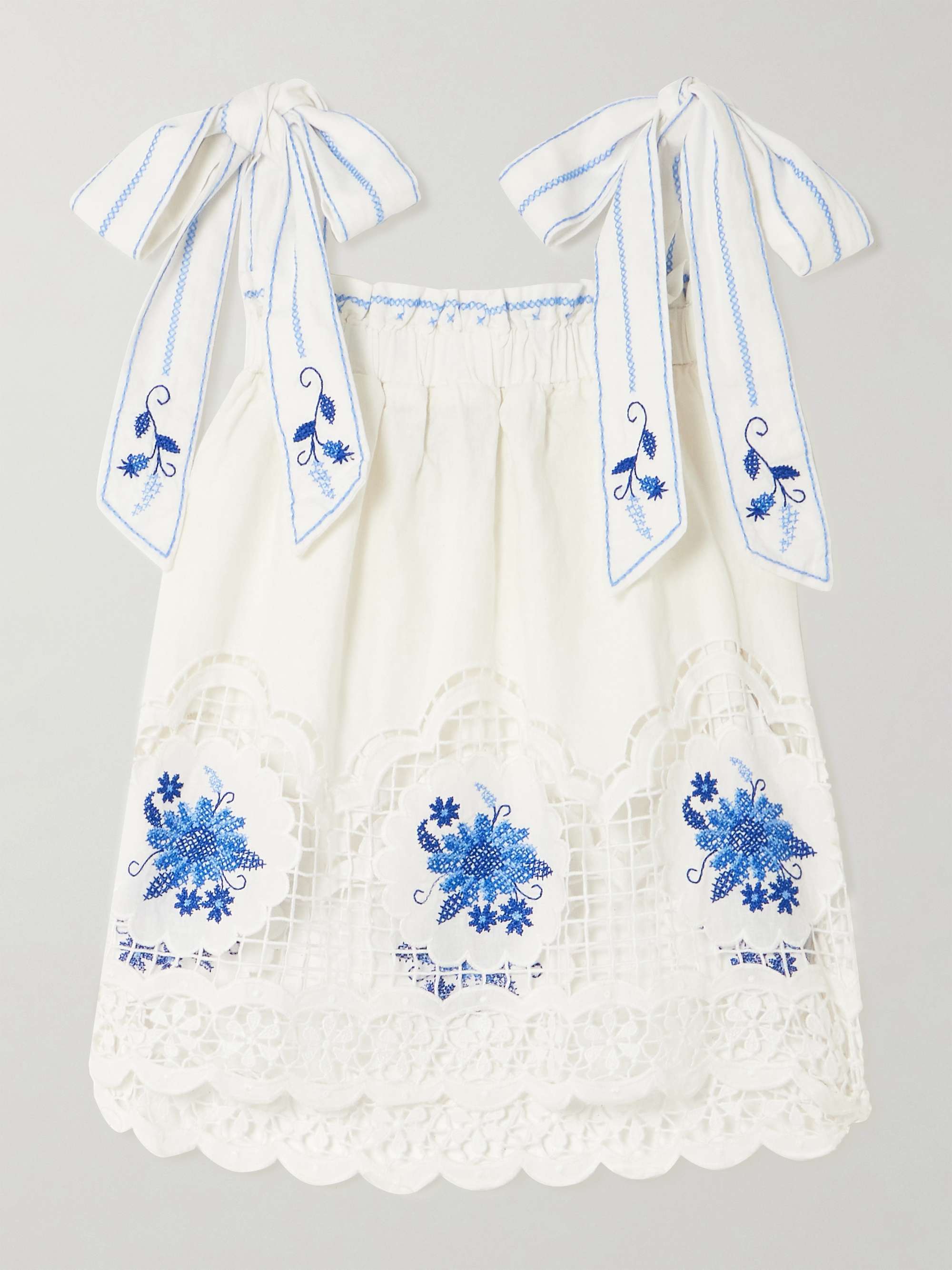 Daisy embroidered linen-blend gauze and lace top view
