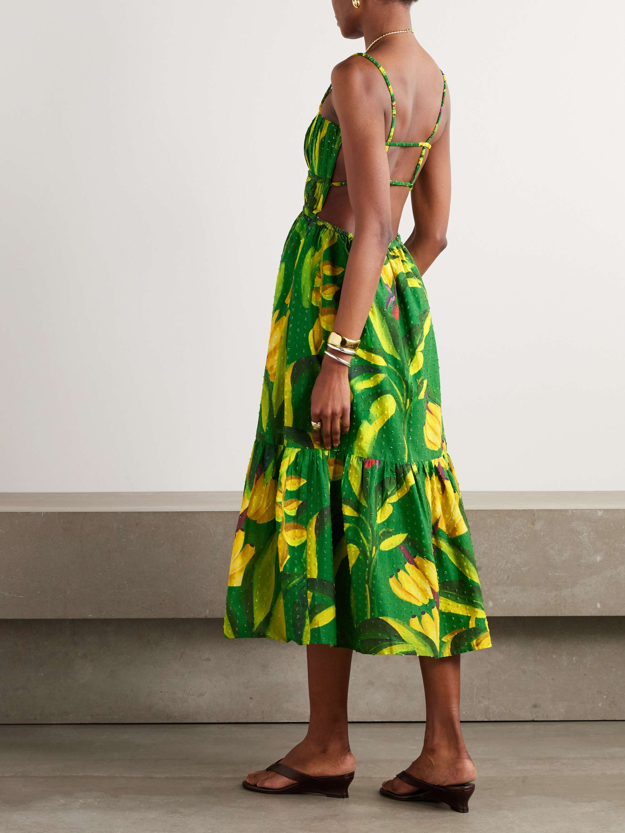 Banana Aquarela pleated printed swiss-dot linen midi dress view