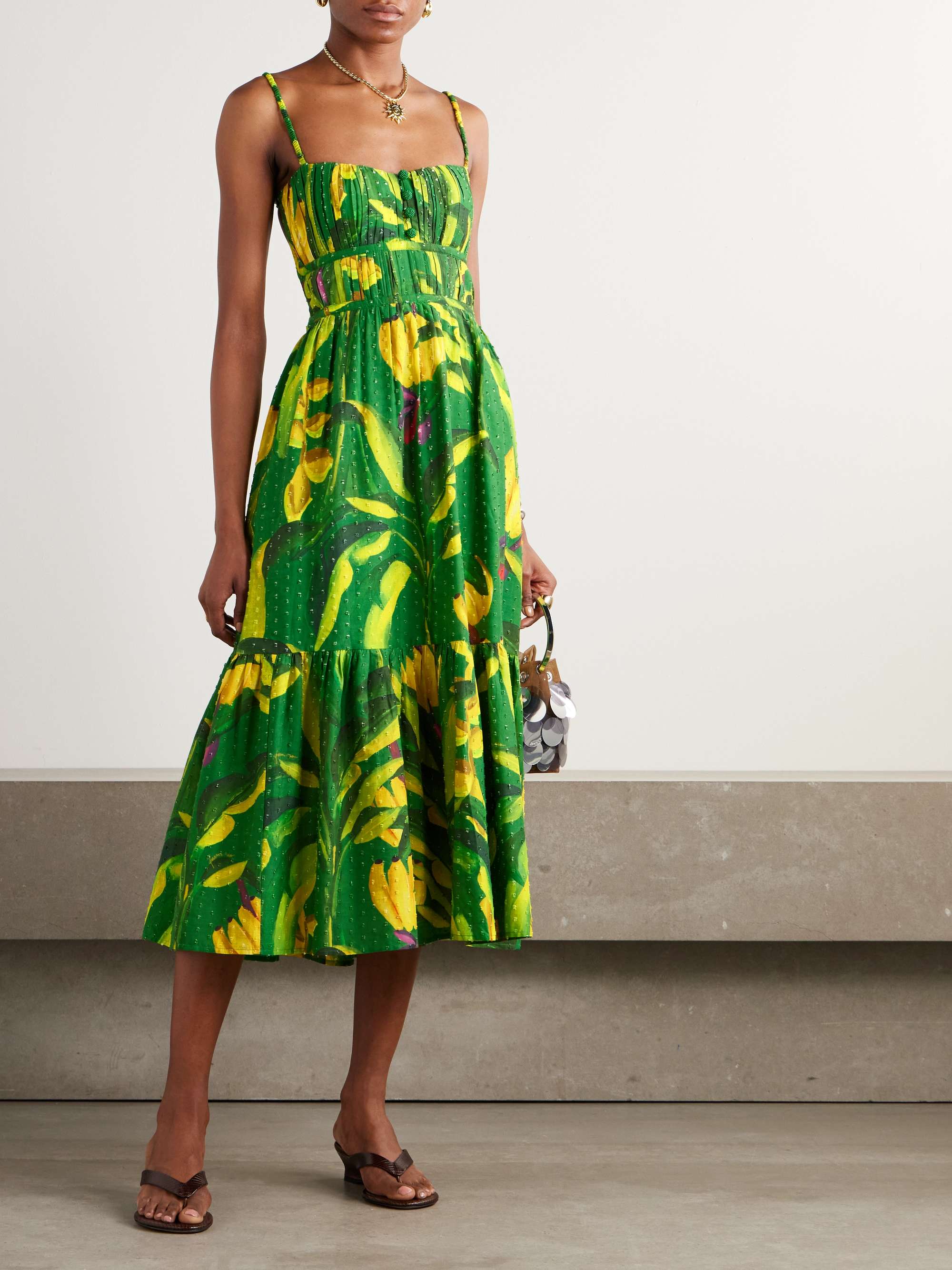 Banana Aquarela pleated printed swiss-dot linen midi dress view