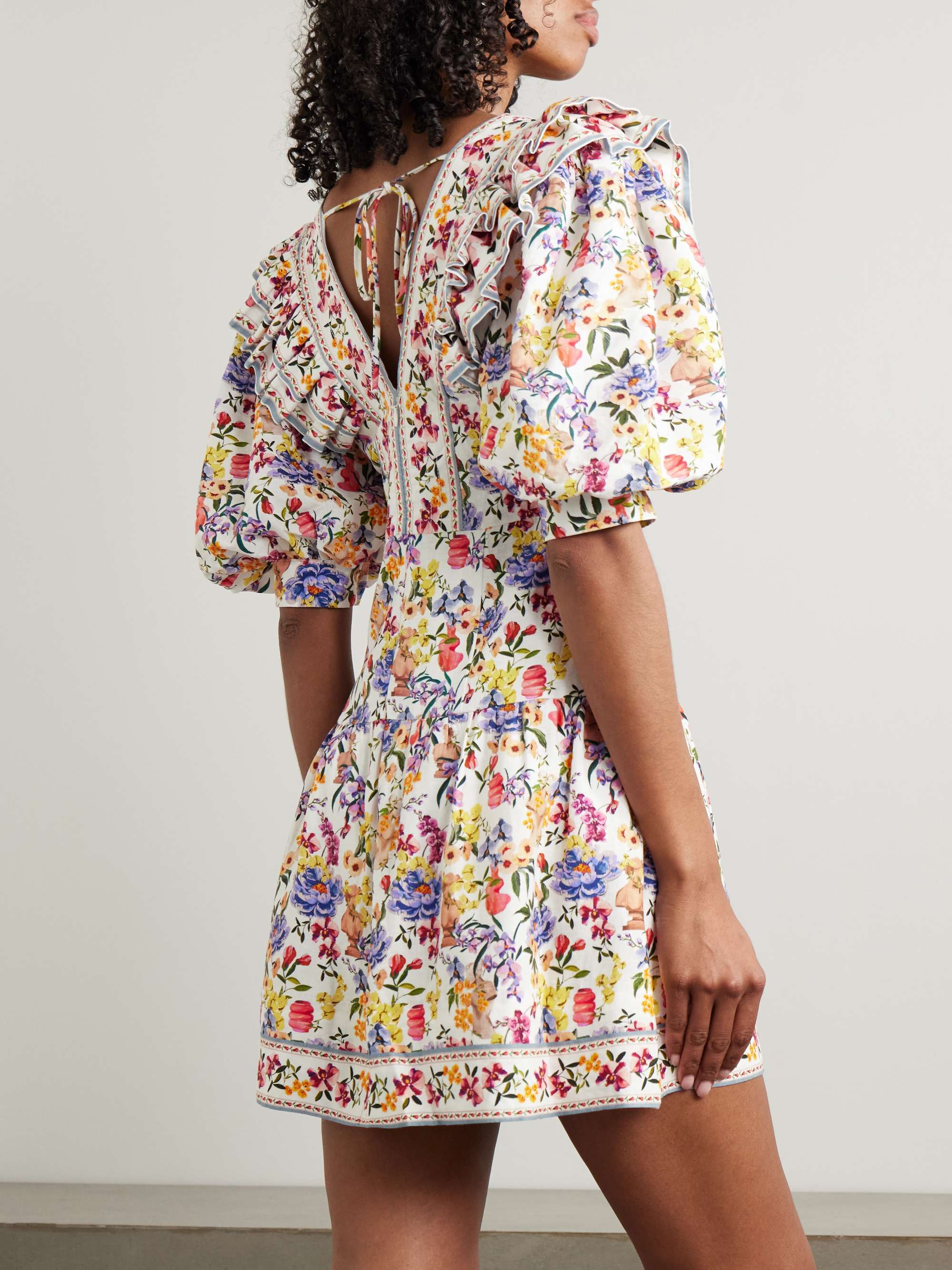 Greek Garden ruffled floral-print linen and LENZING™ ECOVERO™-blend mini dress view