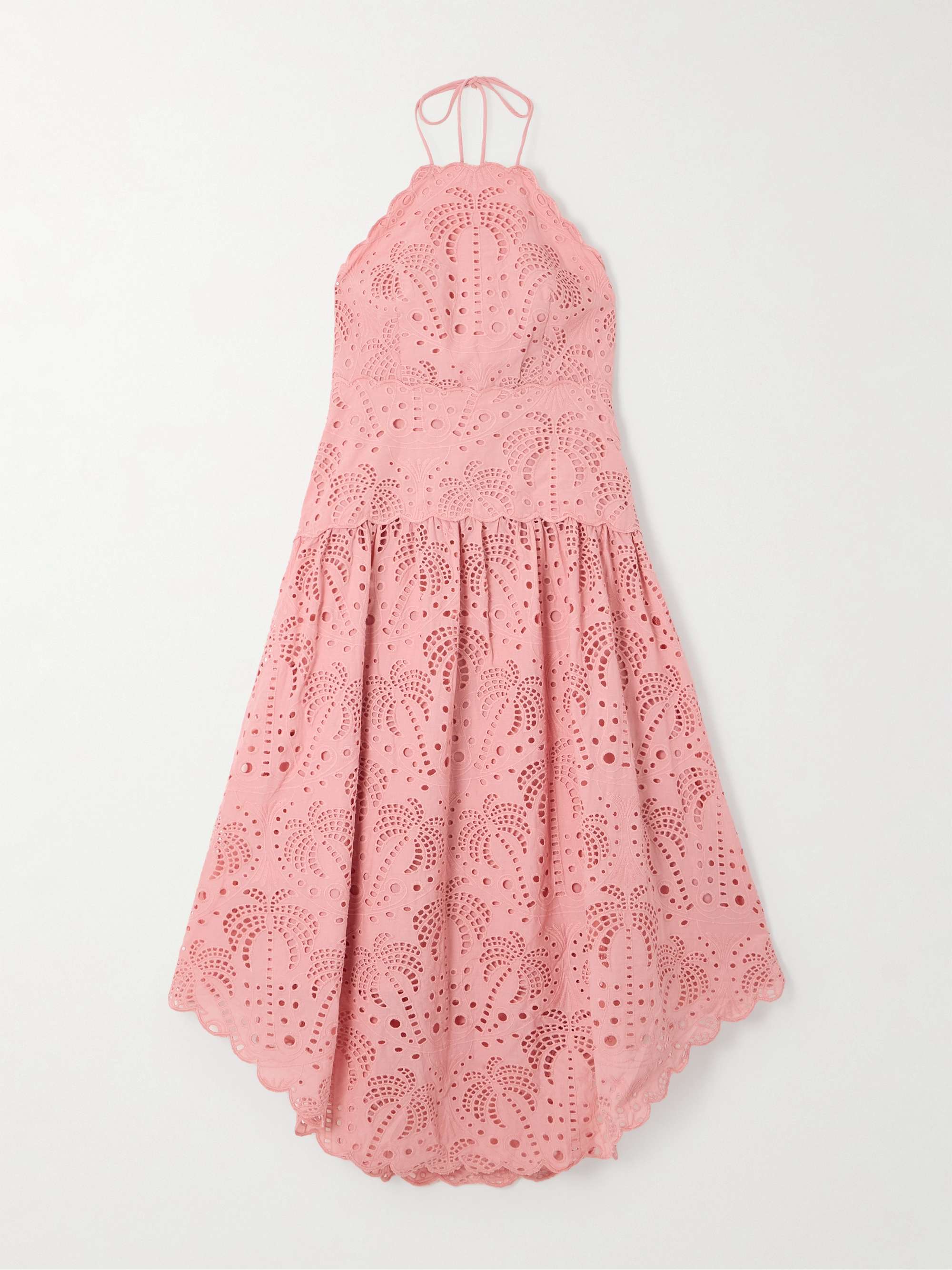 Palm Tree scalloped broderie anglaise cotton midi dress view