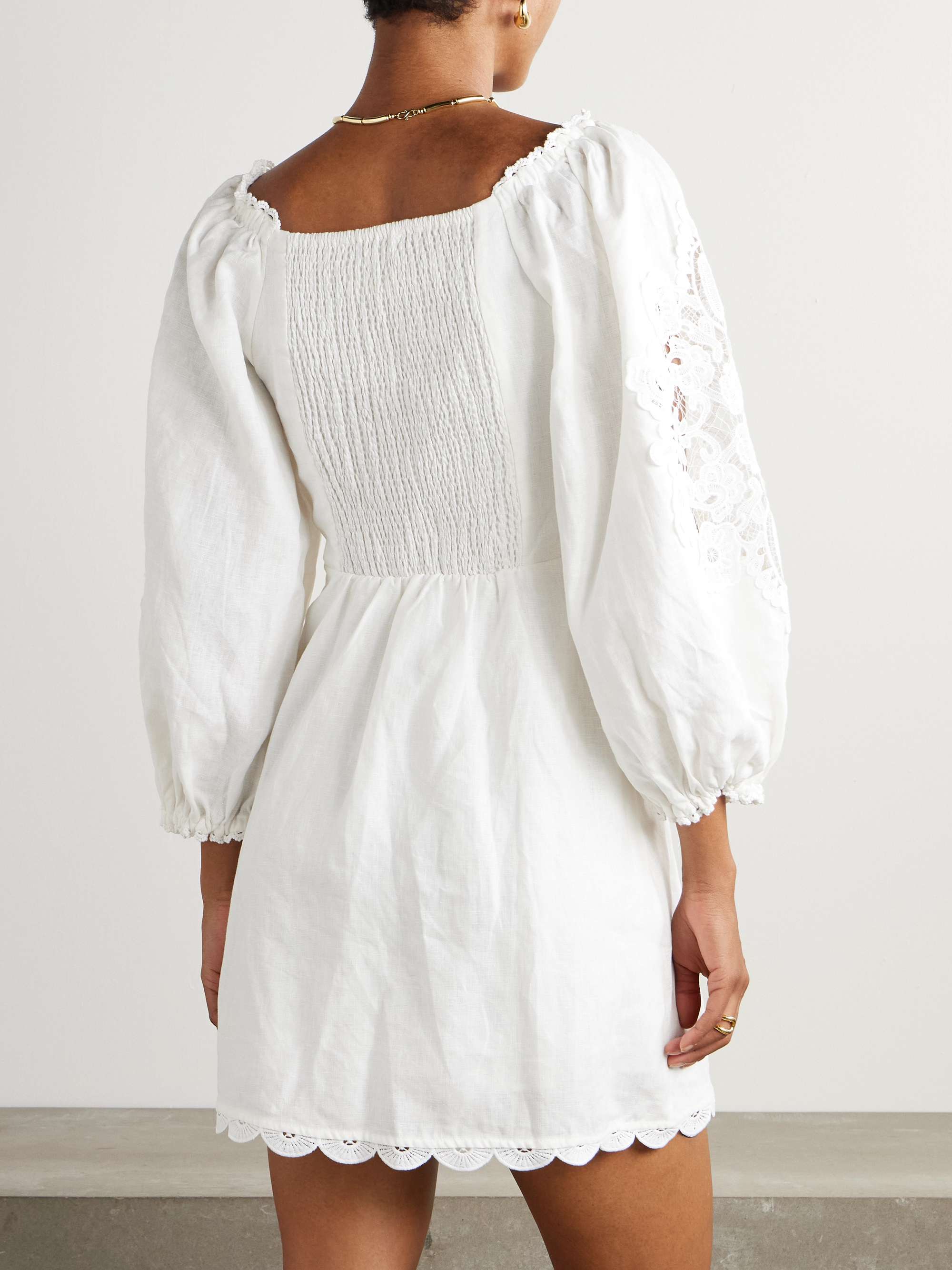 Scalloped broderie anglaise-trimmed linen mini dress view
