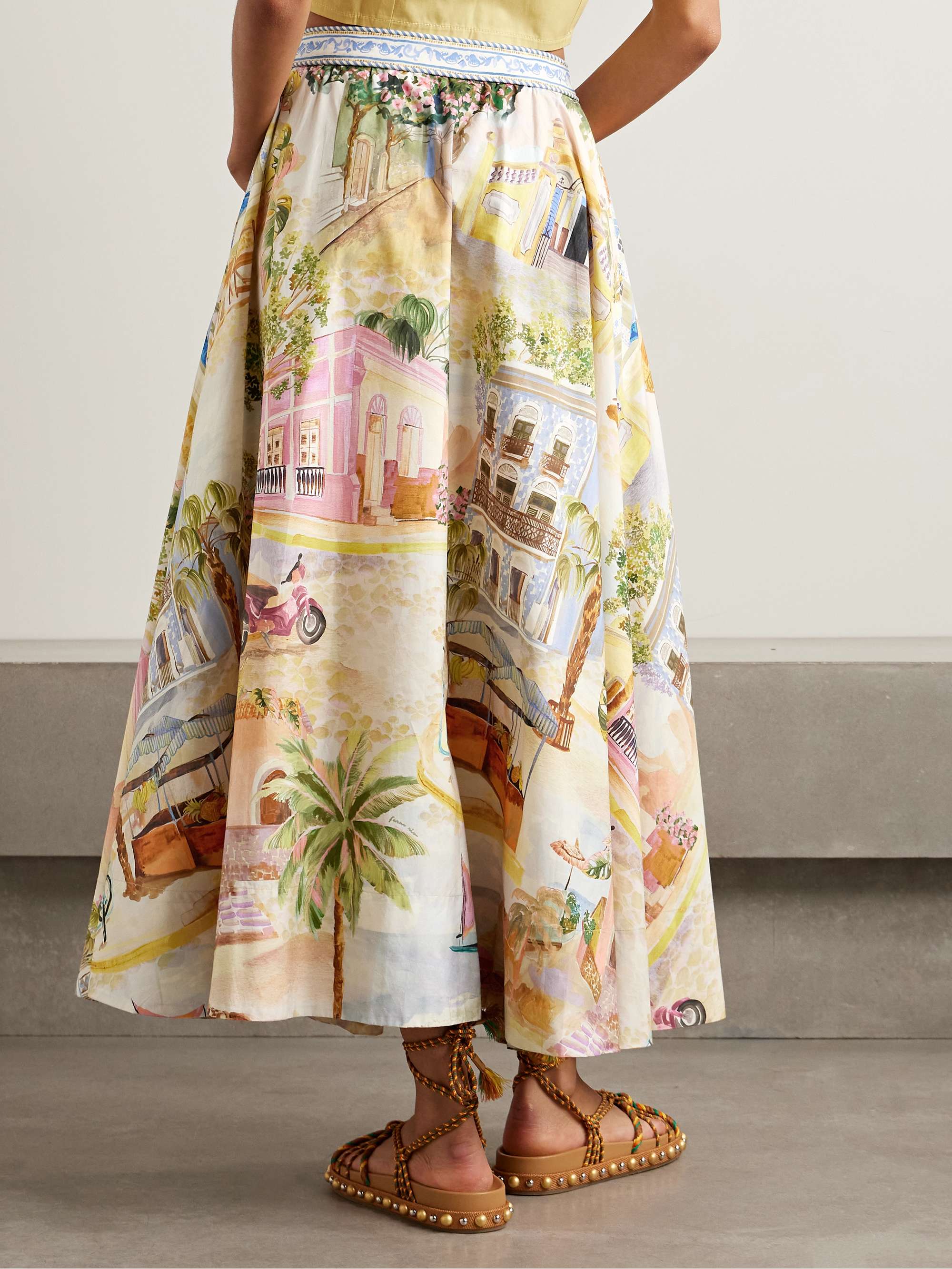 Printed organic cotton-poplin midi skirt view