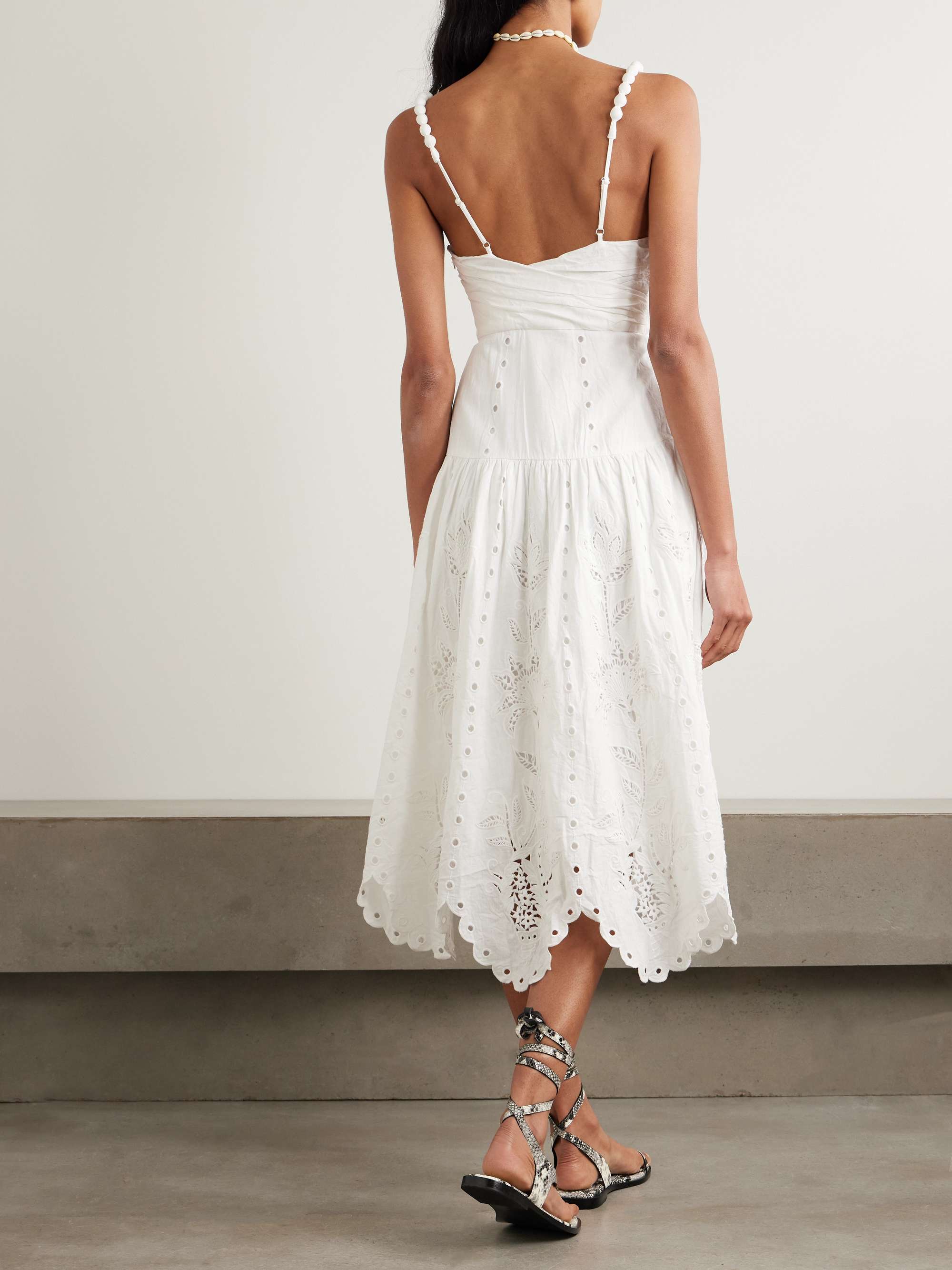 Richelieu scalloped gathered broderie anglaise linen-blend midi dress view