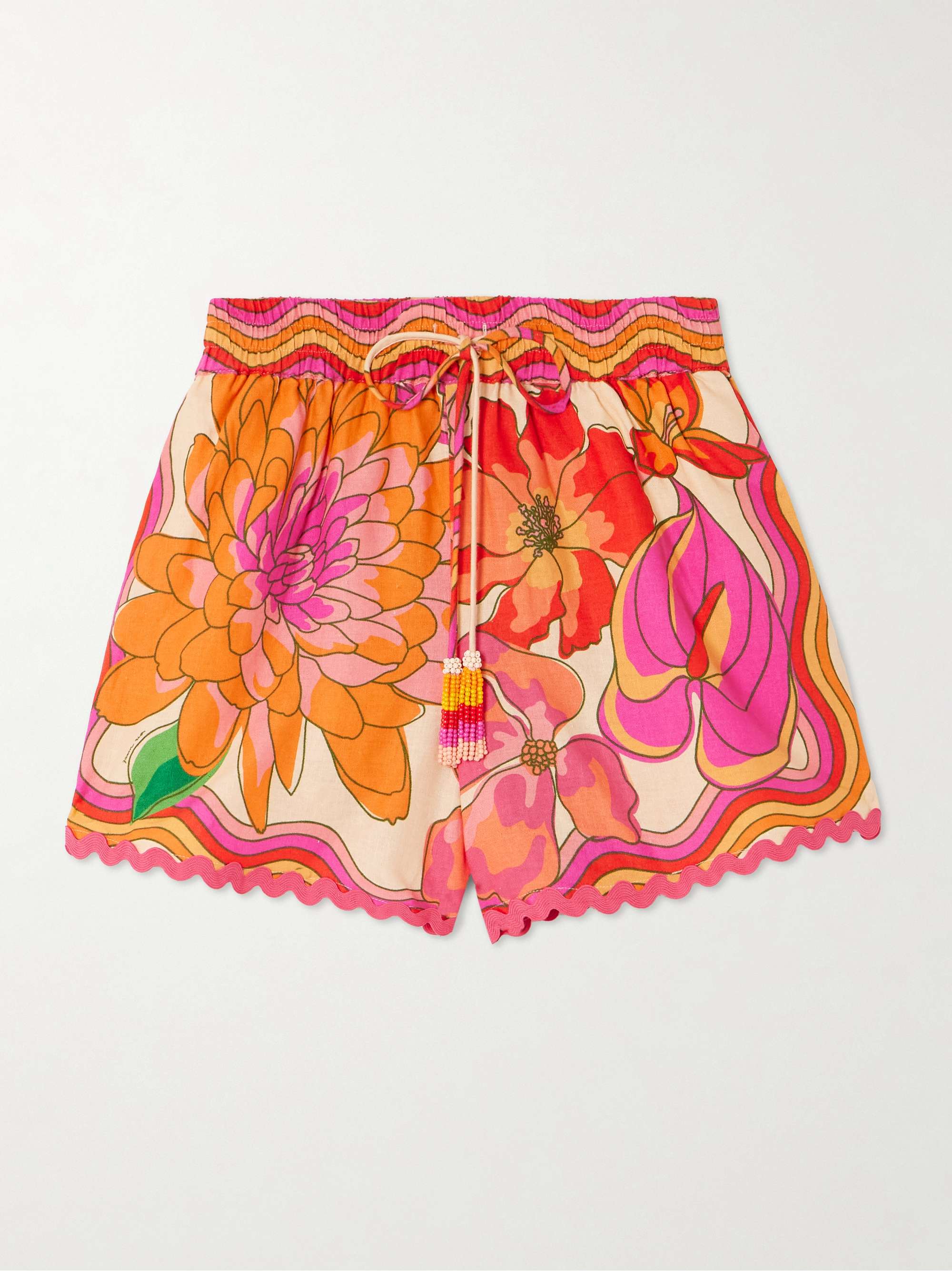 Spring Affair bead-embellished floral-print linen-blend shorts view
