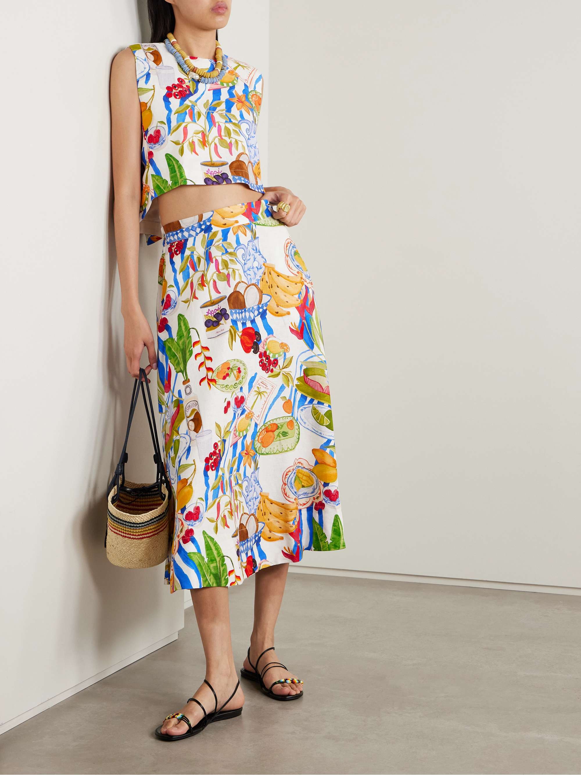 Cropped open-back printed linen-blend tank view