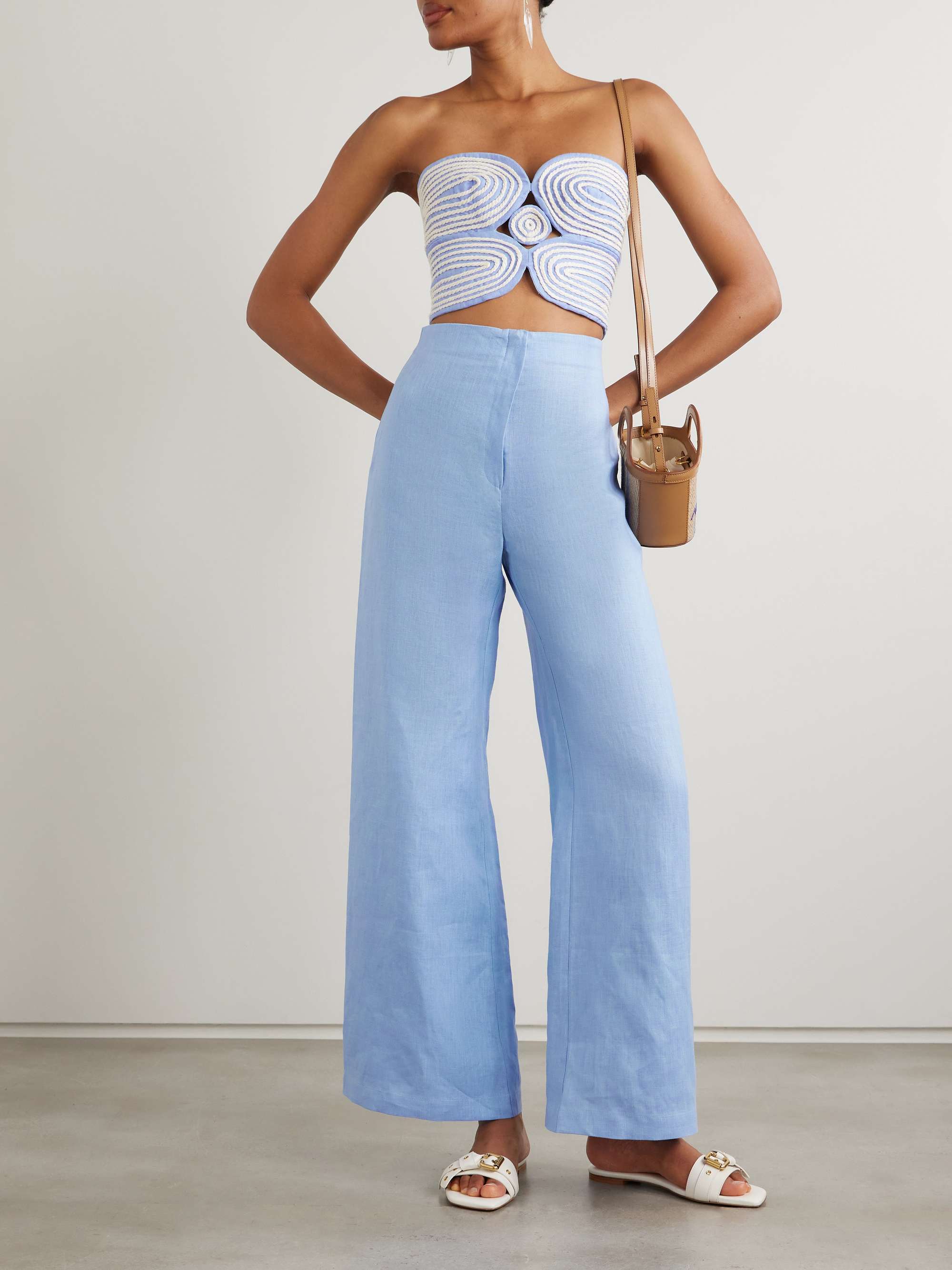 Baia cutout embroidered linen bustier top view