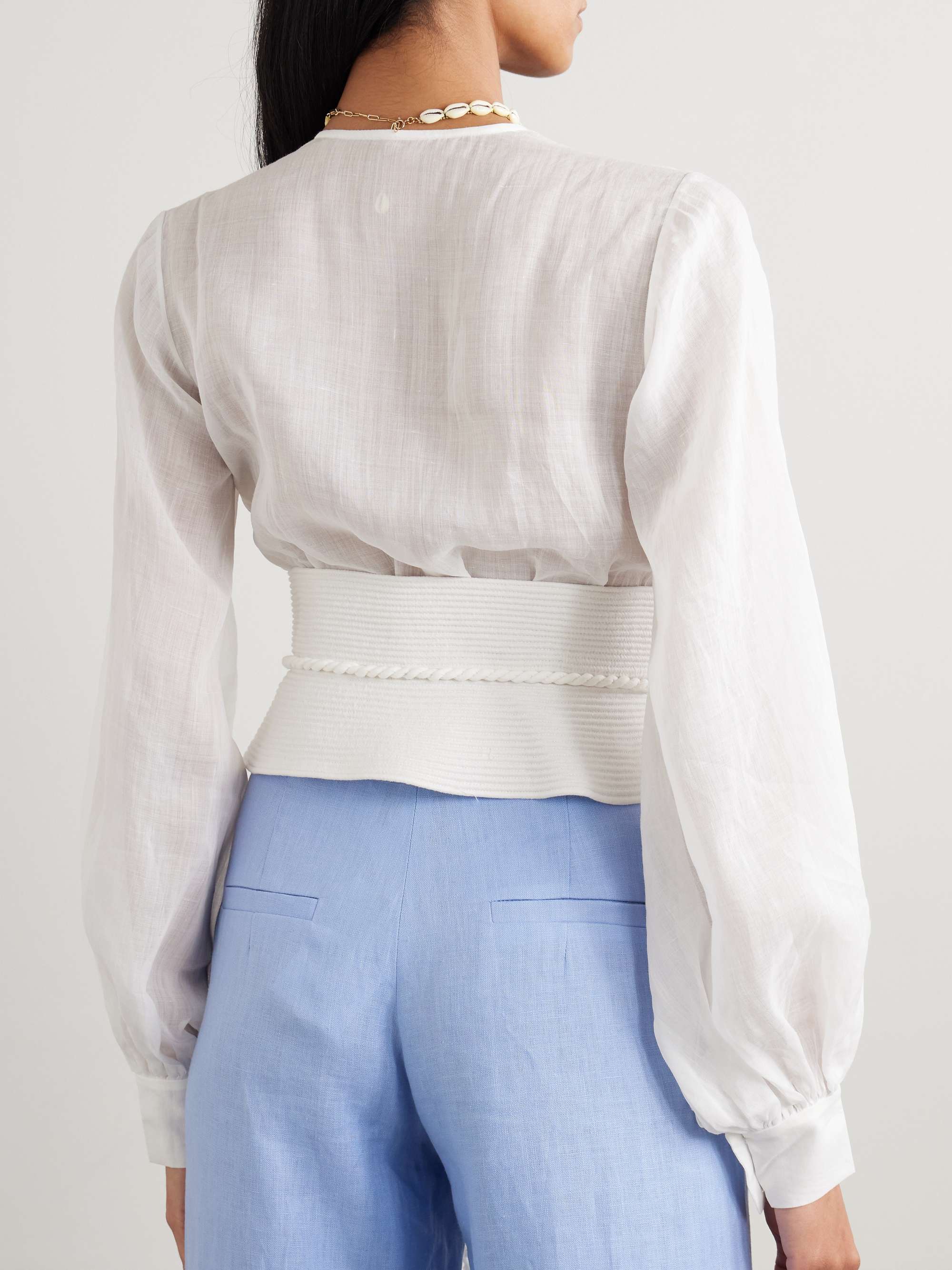 La Costa braid-trimmed belted linen blouse view