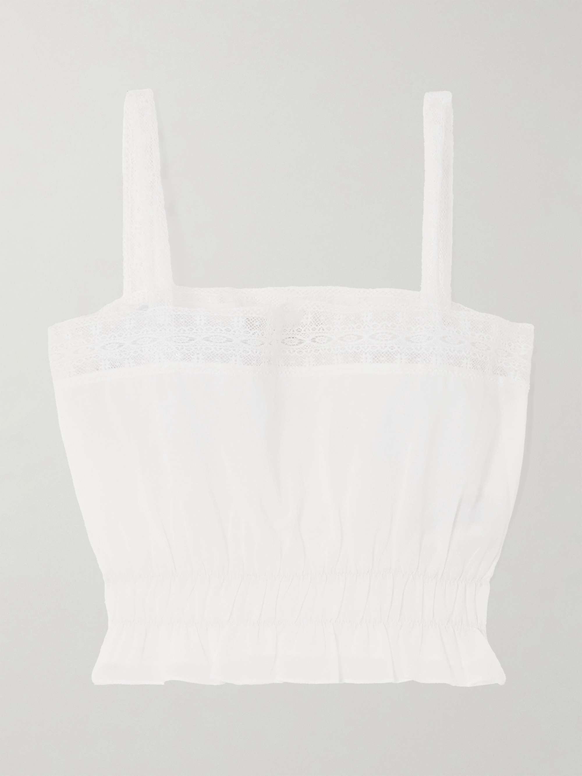 Camille cropped lace-trimmed shirred cotton-poplin top view