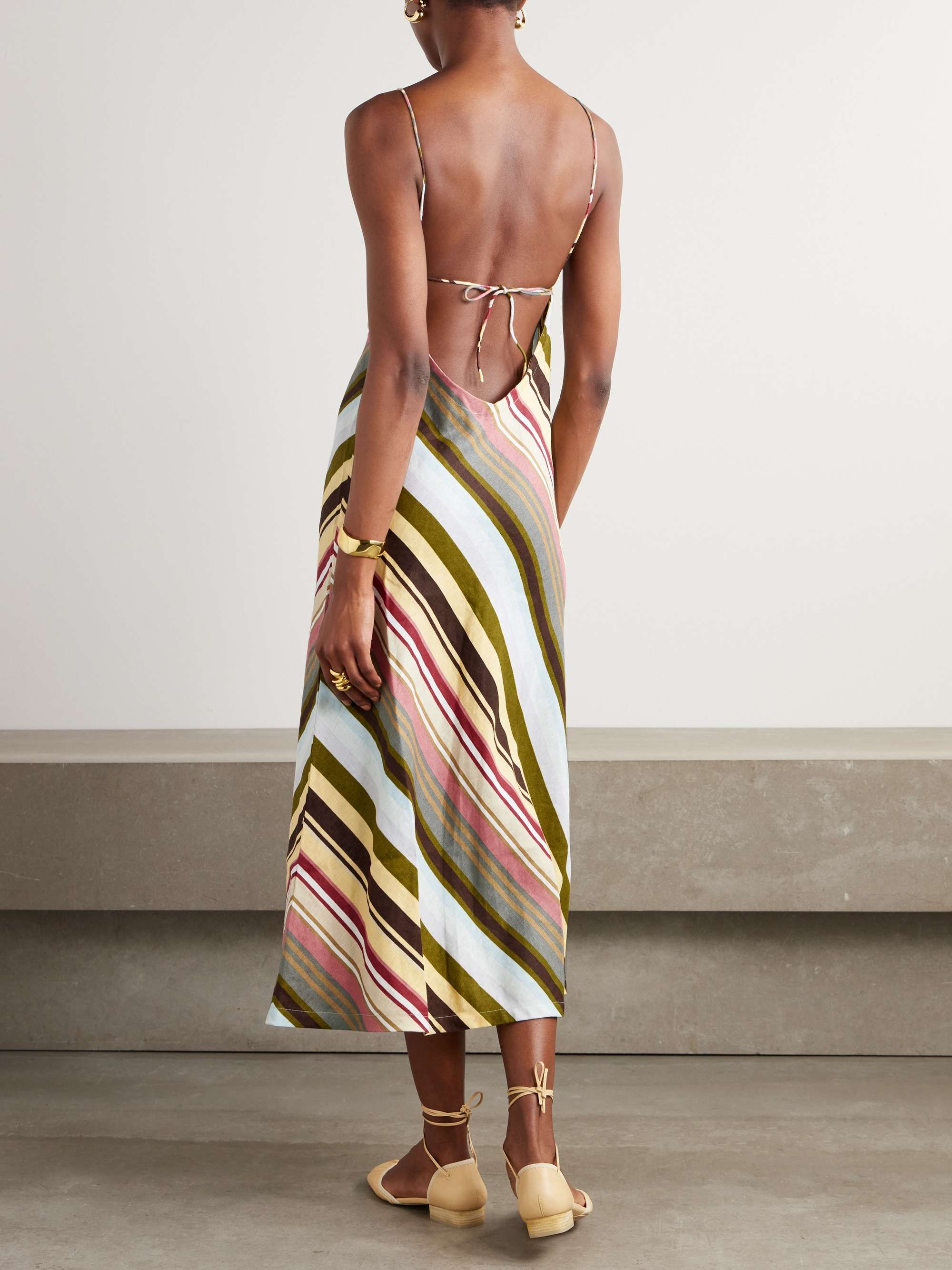 Antibes open-back striped linen halterneck midi dress view