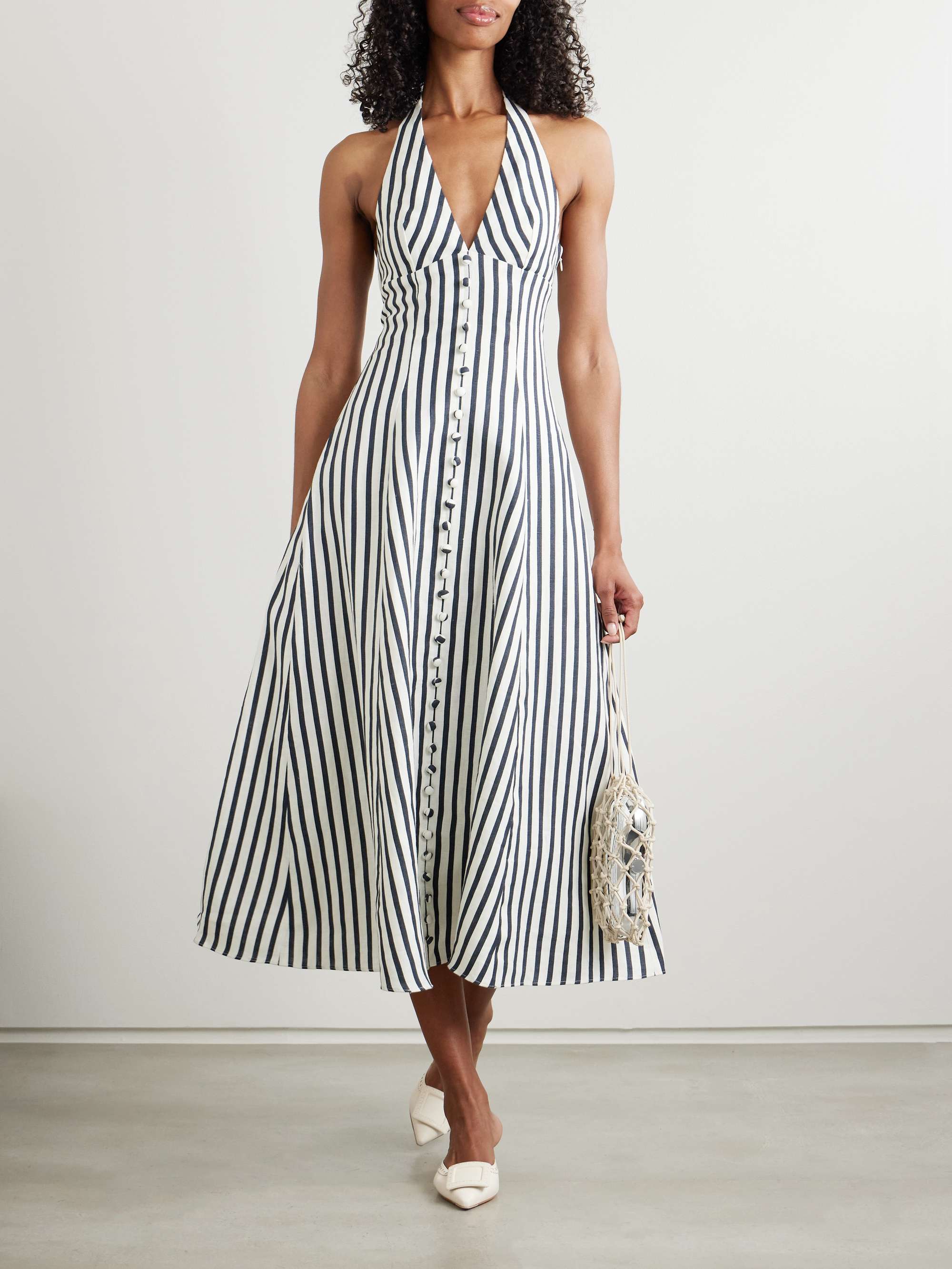 Marie striped linen halterneck midi dress view