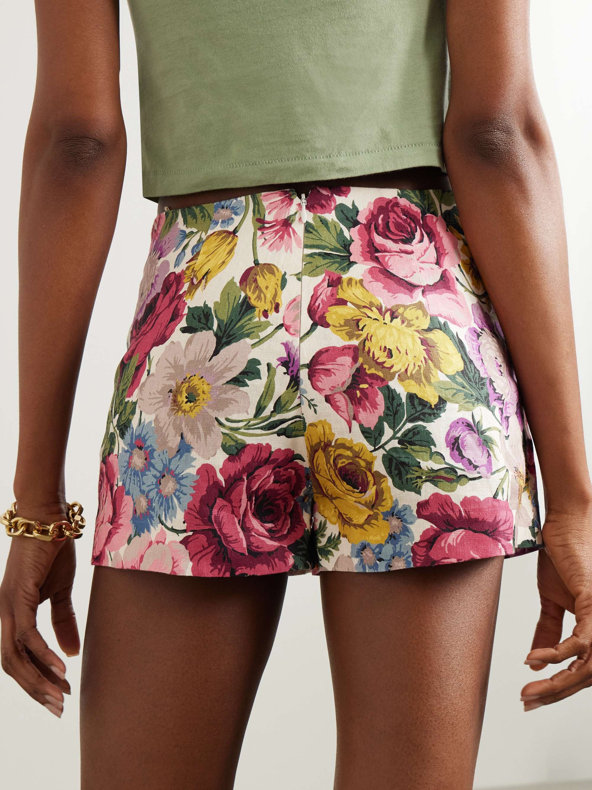 Lila floral-print linen shorts view
