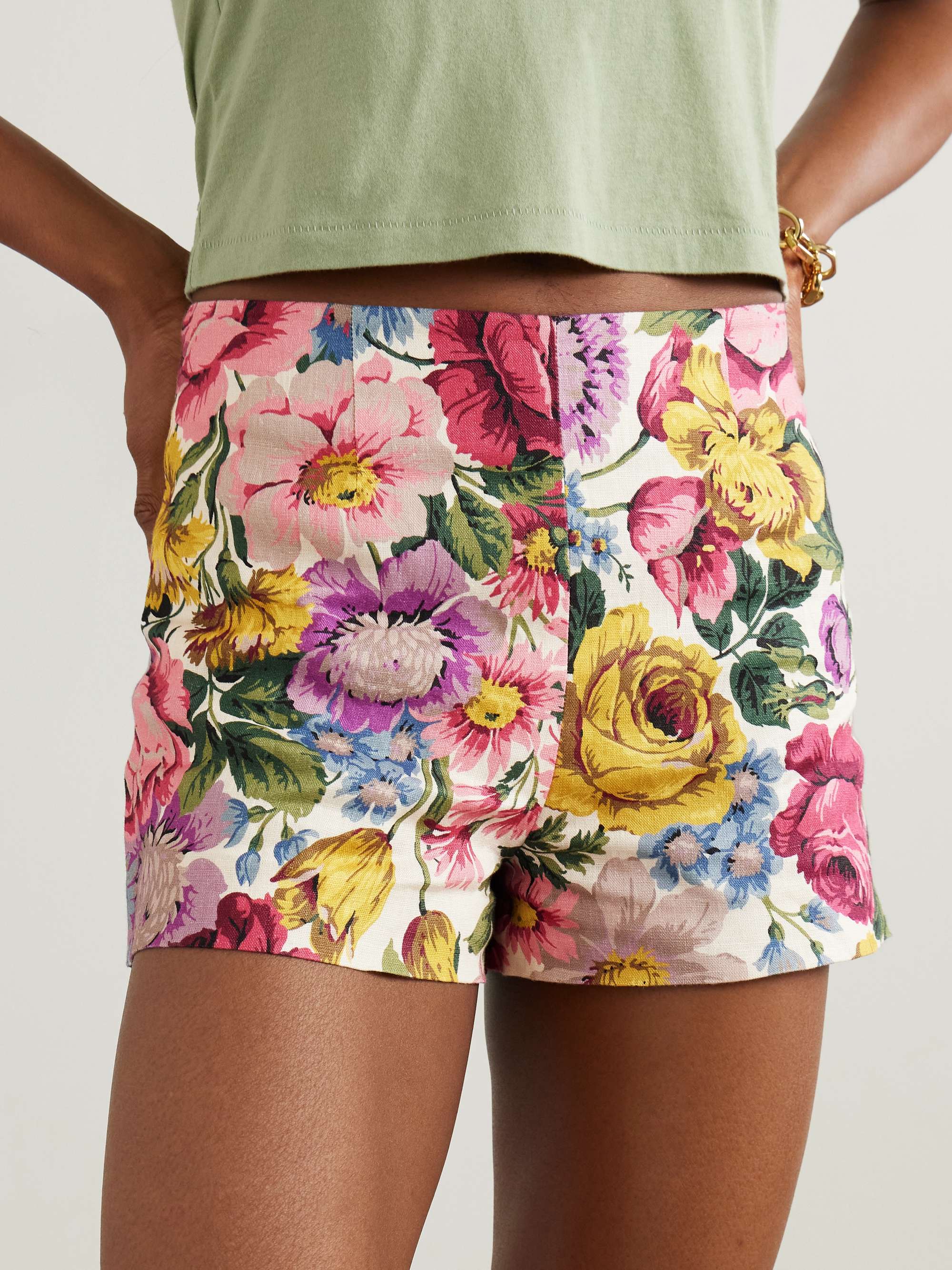 Lila floral-print linen shorts view