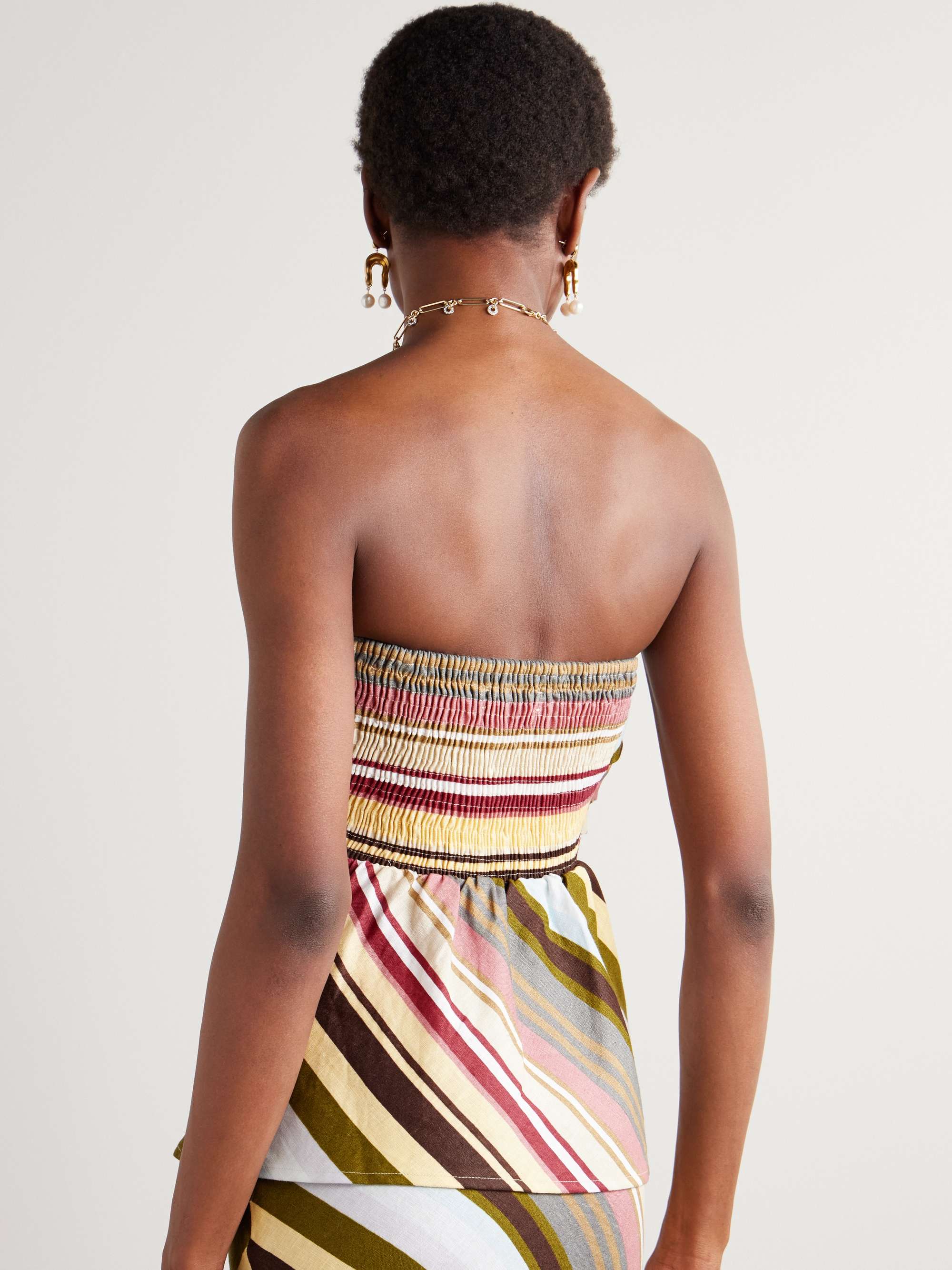 Strapless striped linen top view