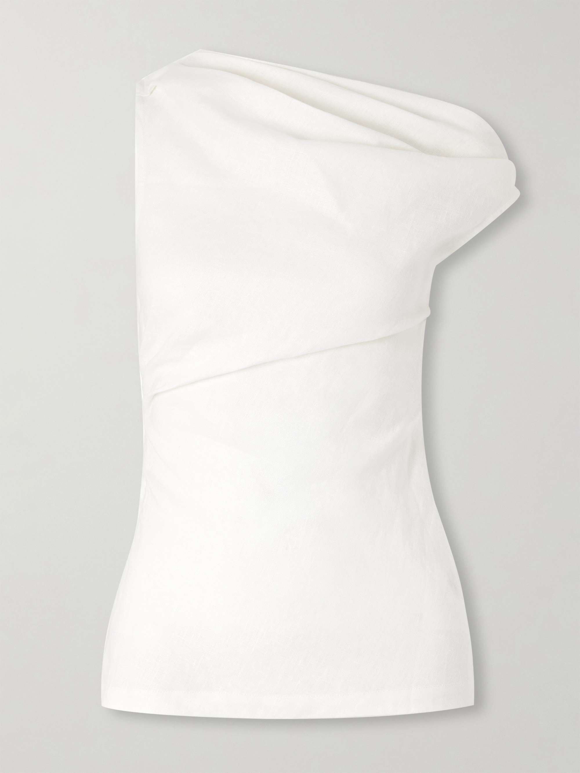 Suis off-the-shoulder draped linen top view