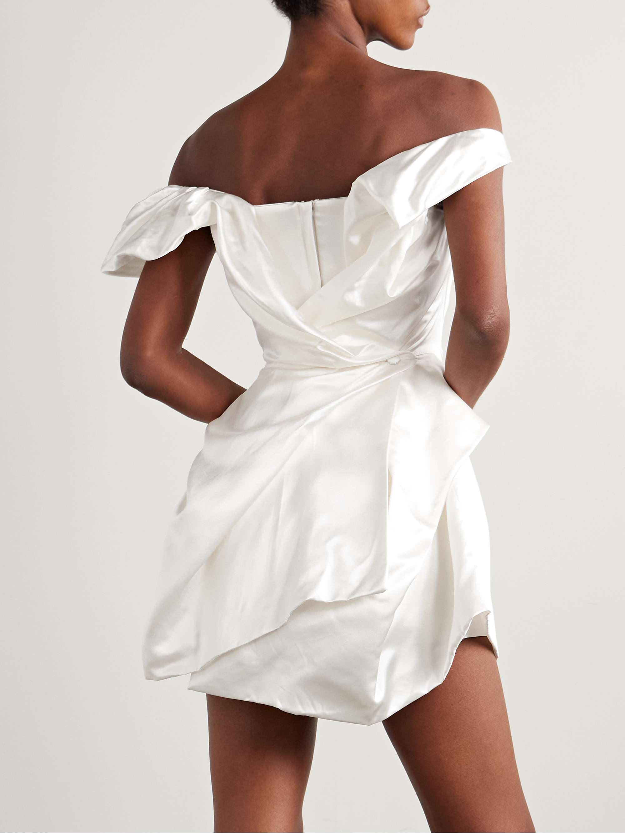 Aurora off-the-shoulder draped silk-satin mini dress view
