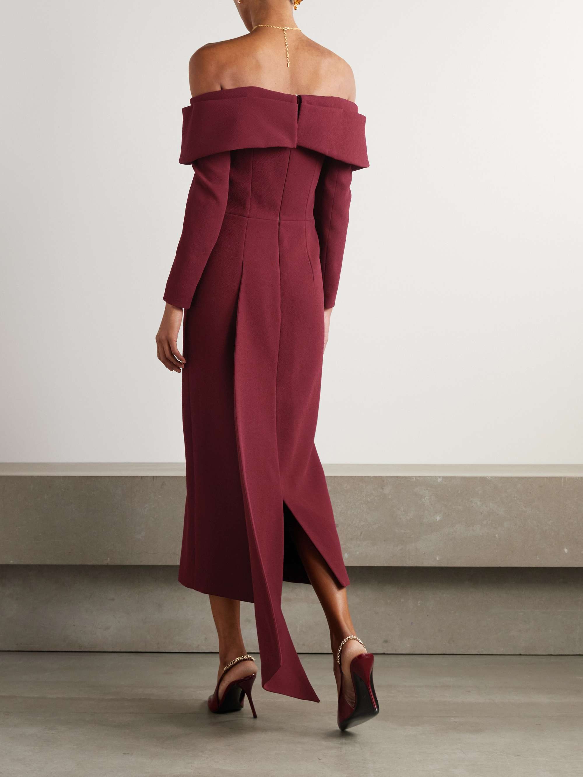 Derika off-the-shoulder pleated textured-crepe gown view