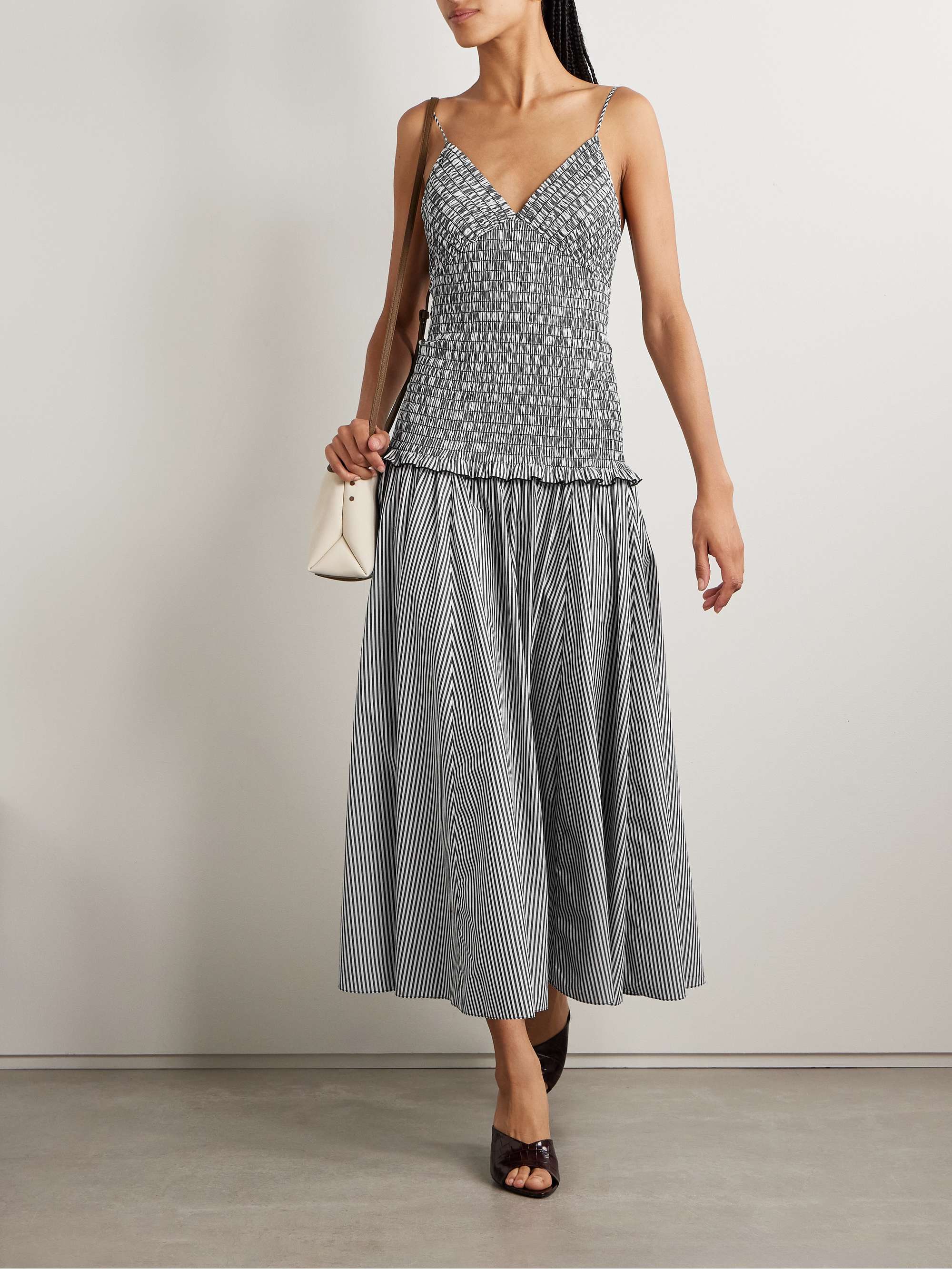 The Josie shirred striped cotton midi dress view