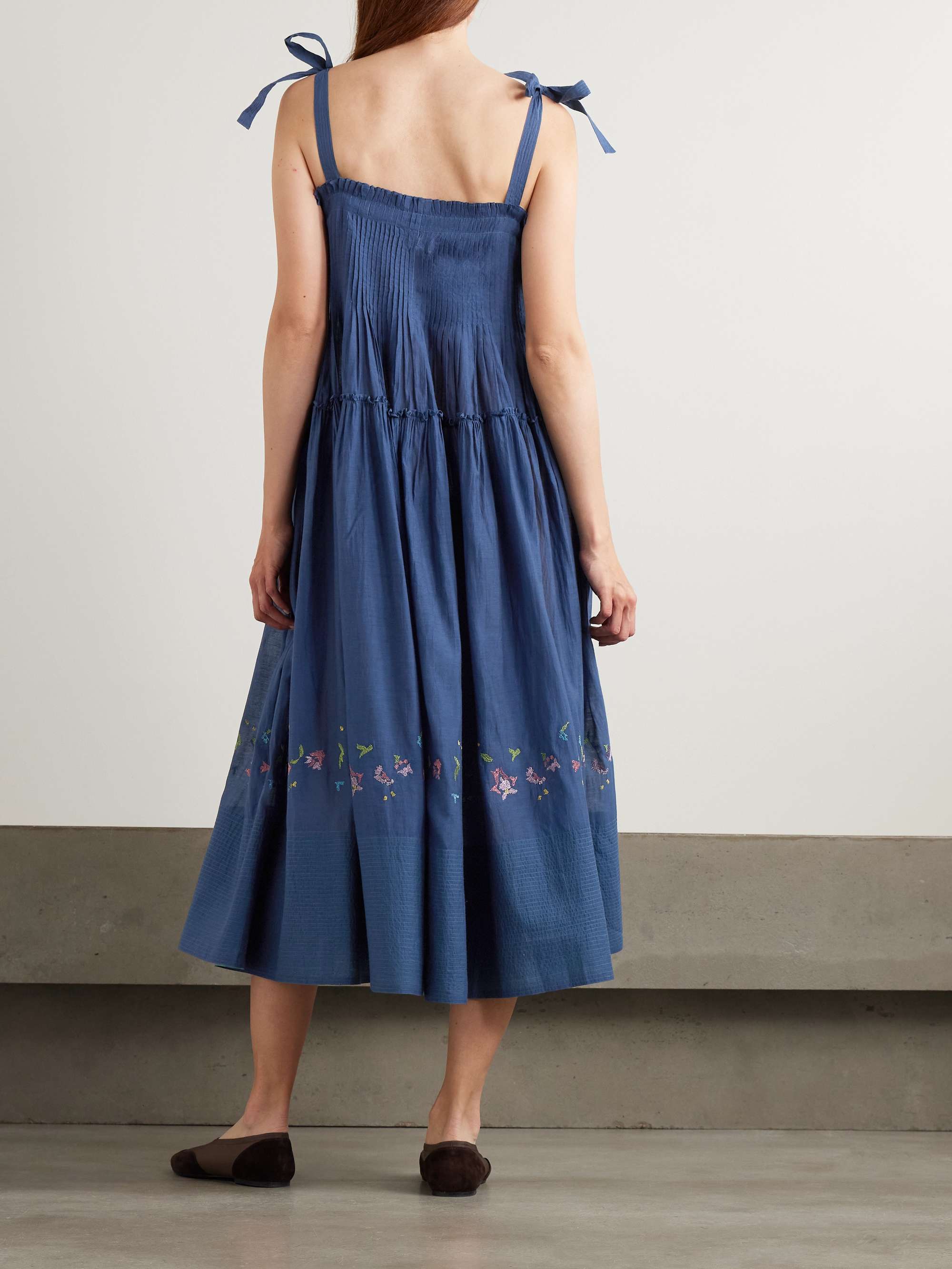 Riley pintucked tiered embroidered cotton and silk-blend midi dress view