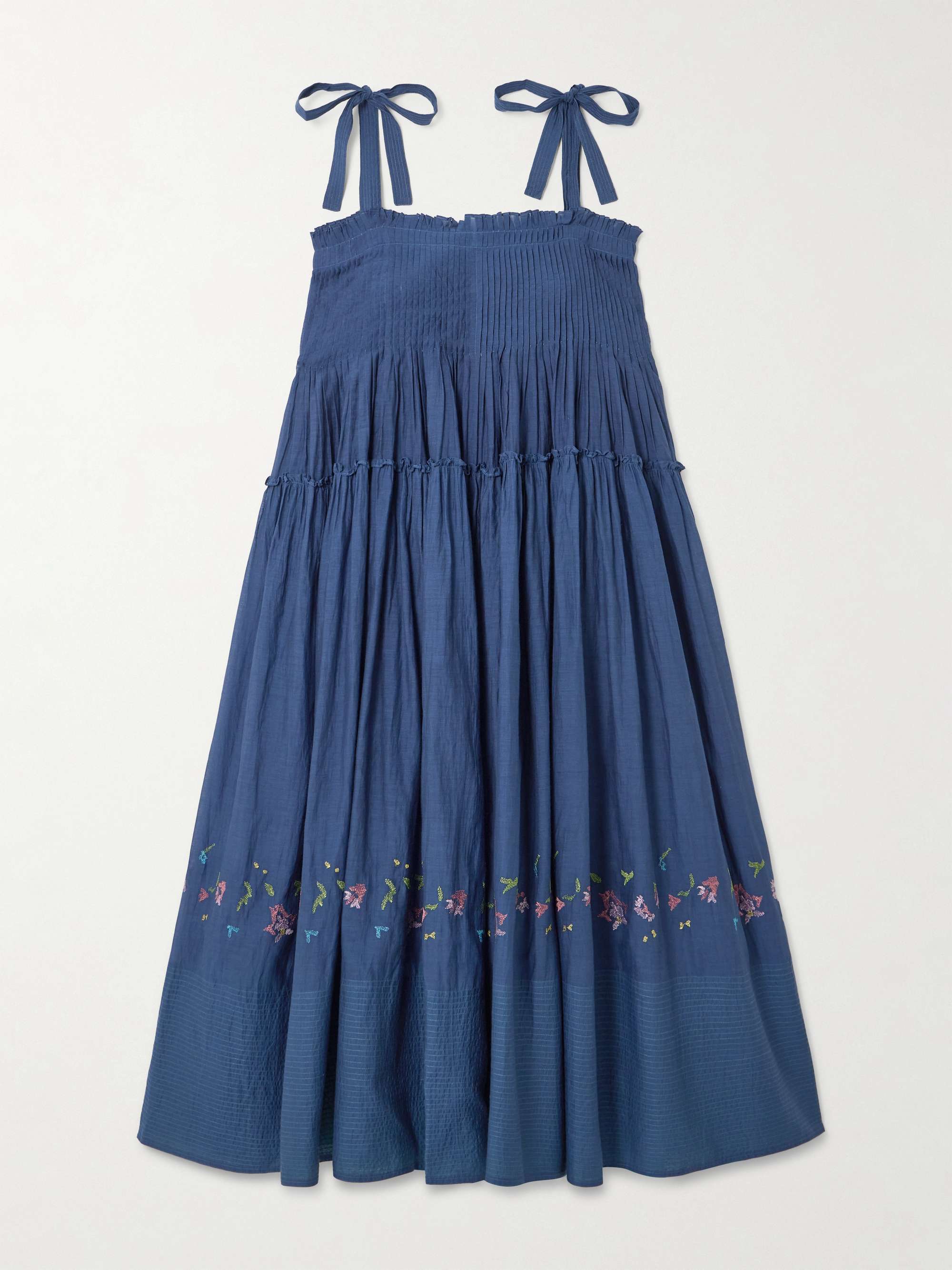 Riley pintucked tiered embroidered cotton and silk-blend midi dress view