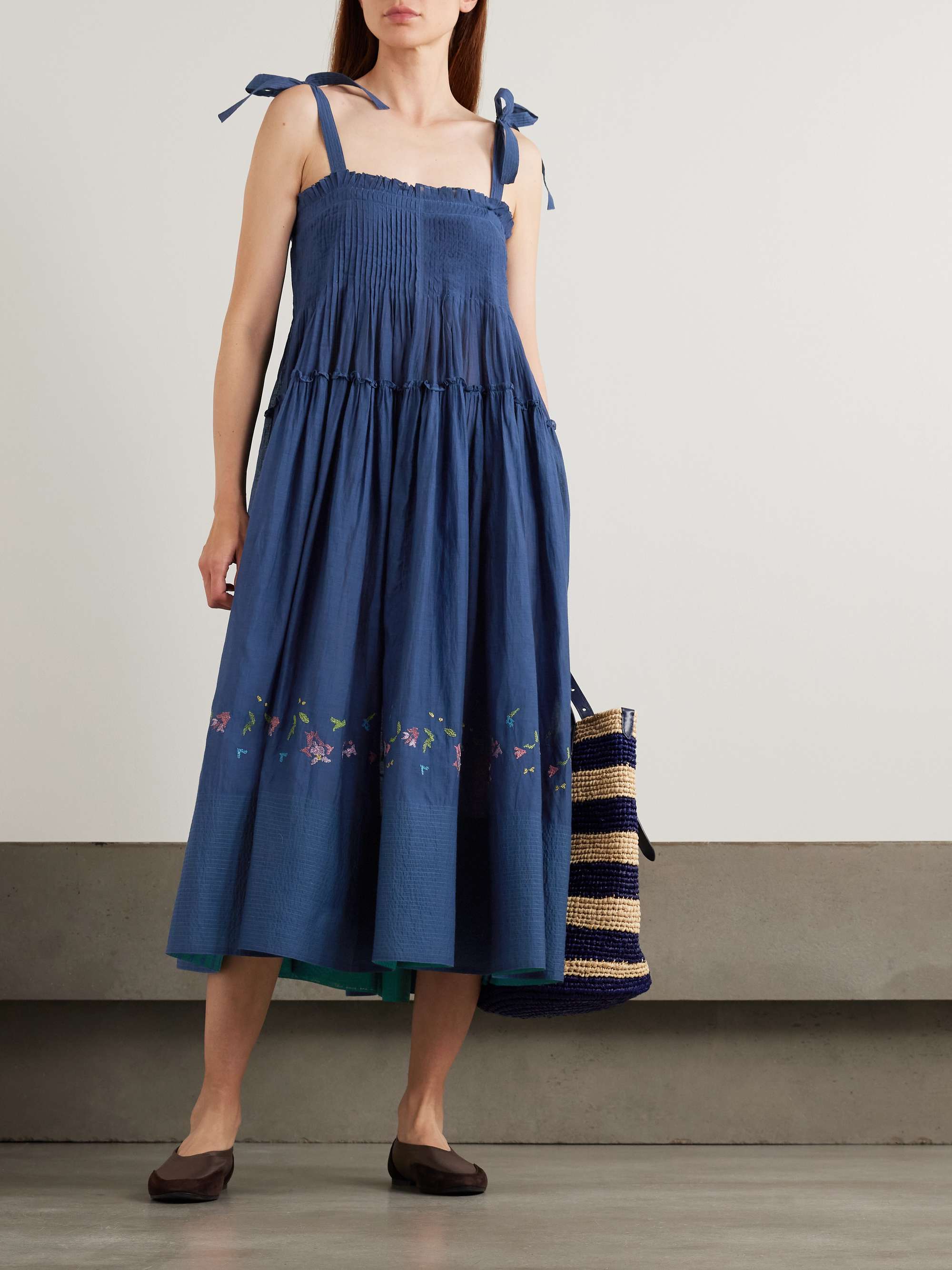 Riley pintucked tiered embroidered cotton and silk-blend midi dress view