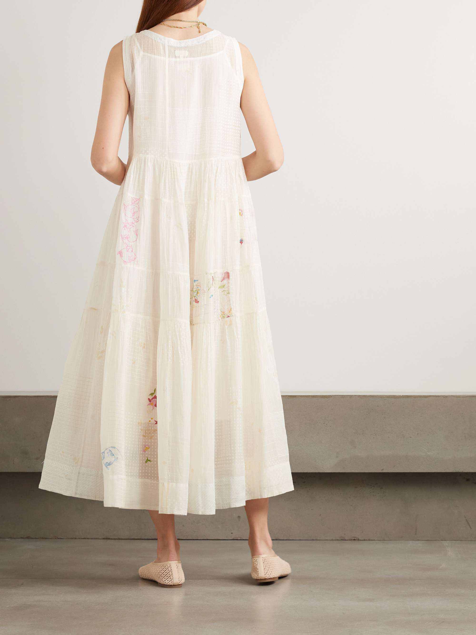 Citrine embroidered printed cotton and silk-blend voile midi dress view