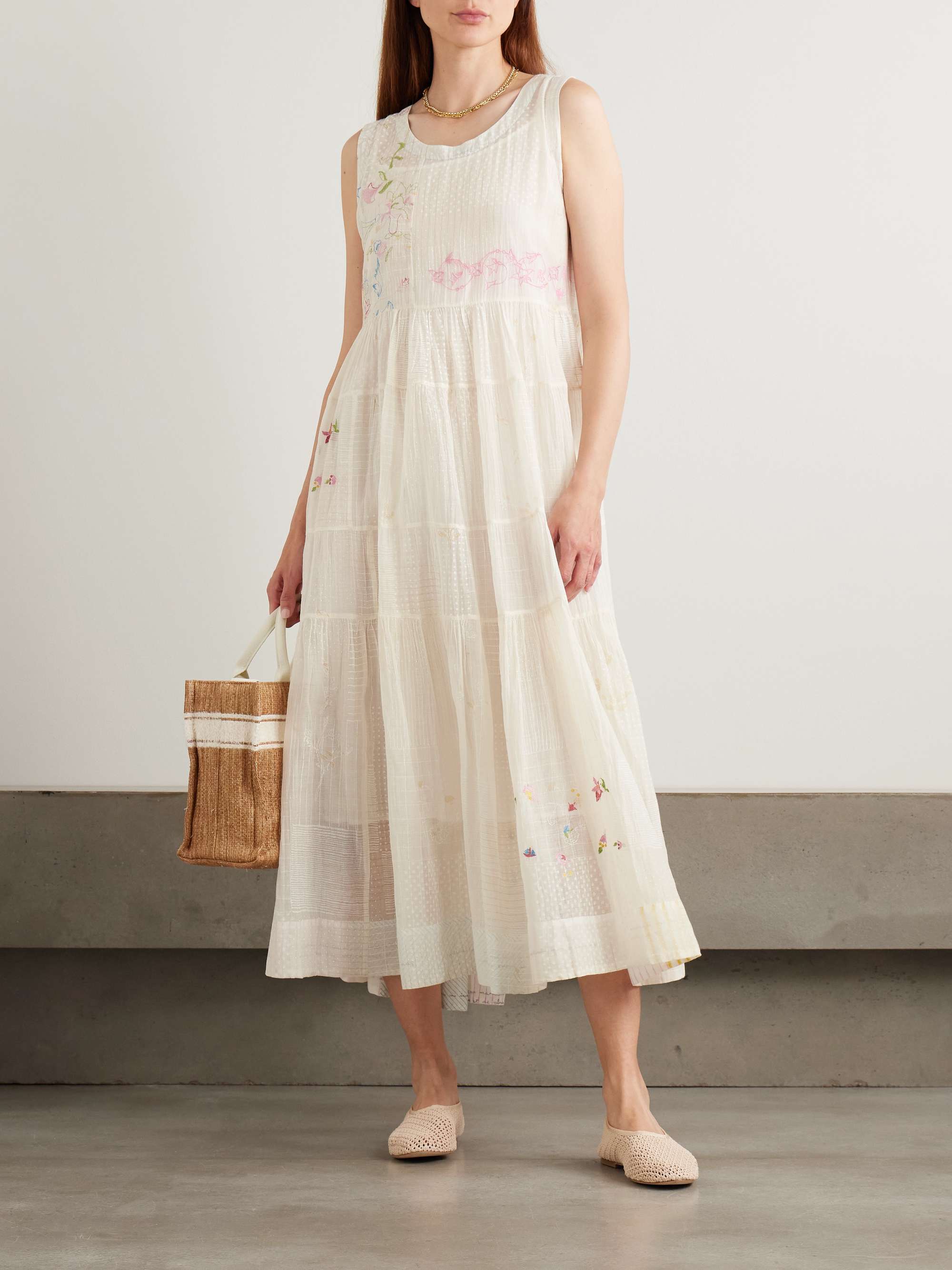 Citrine embroidered printed cotton and silk-blend voile midi dress view