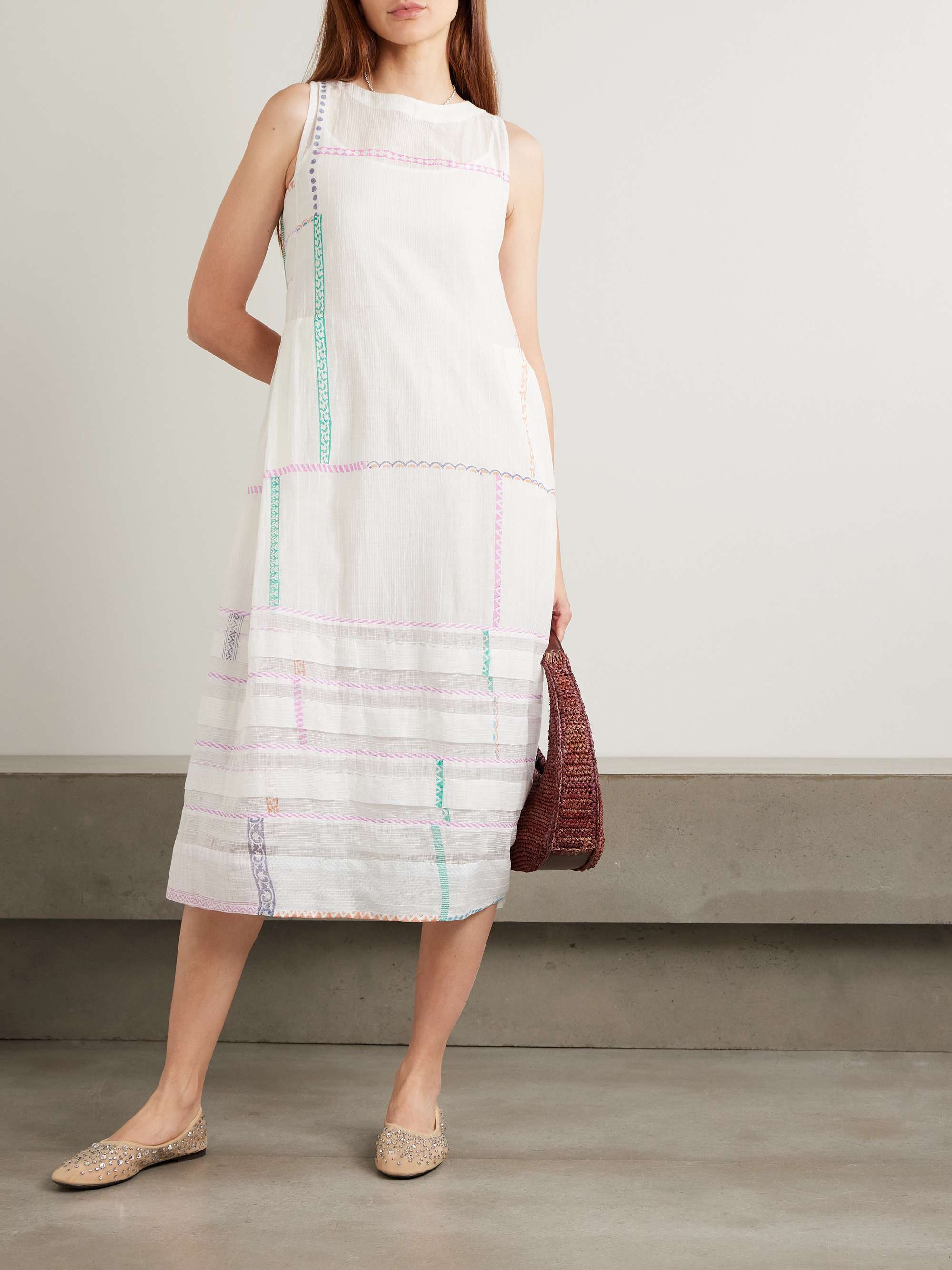 Fyodor Kota Doriya-paneled cotton and silk-blend voile midi dress view
